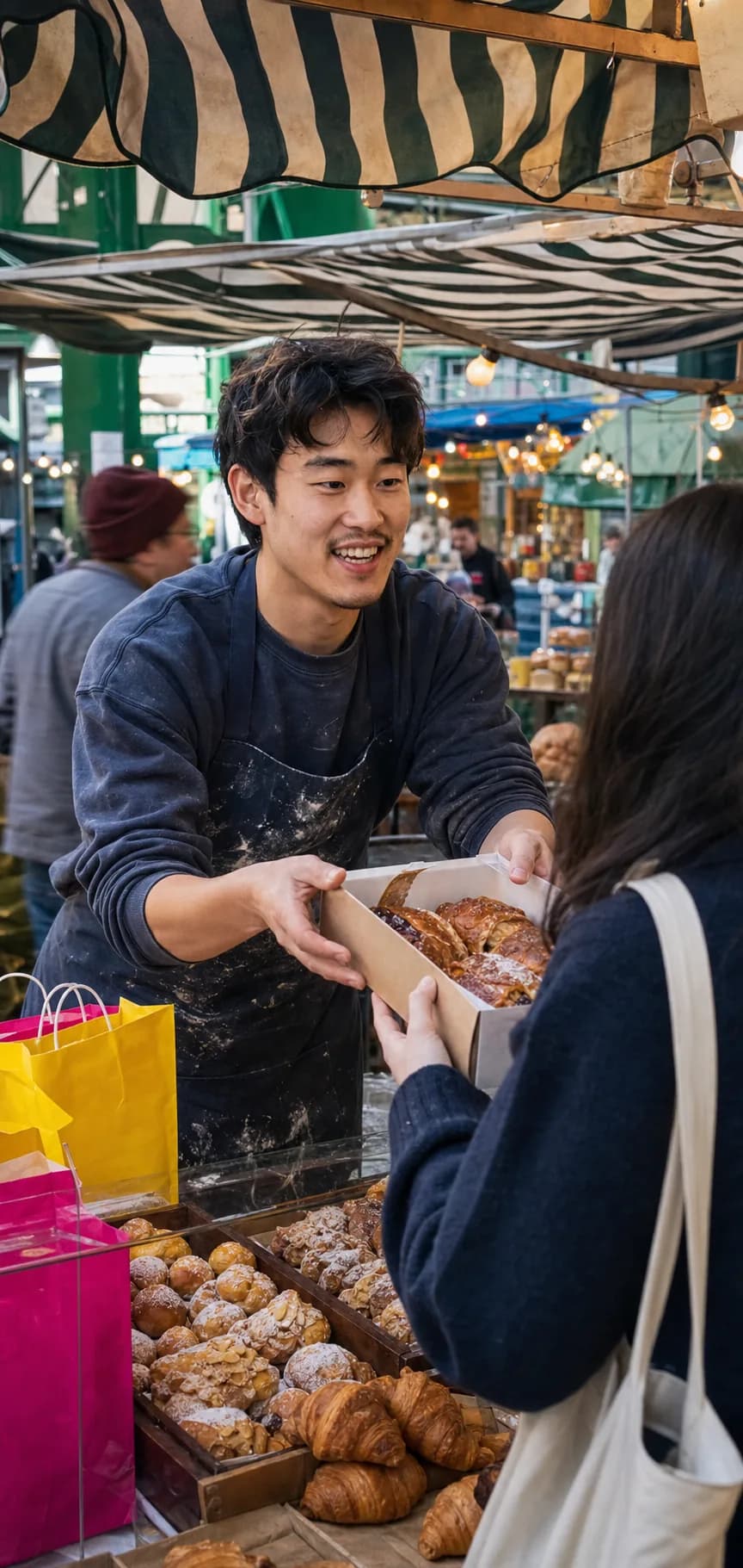 Independent baker serving a customer