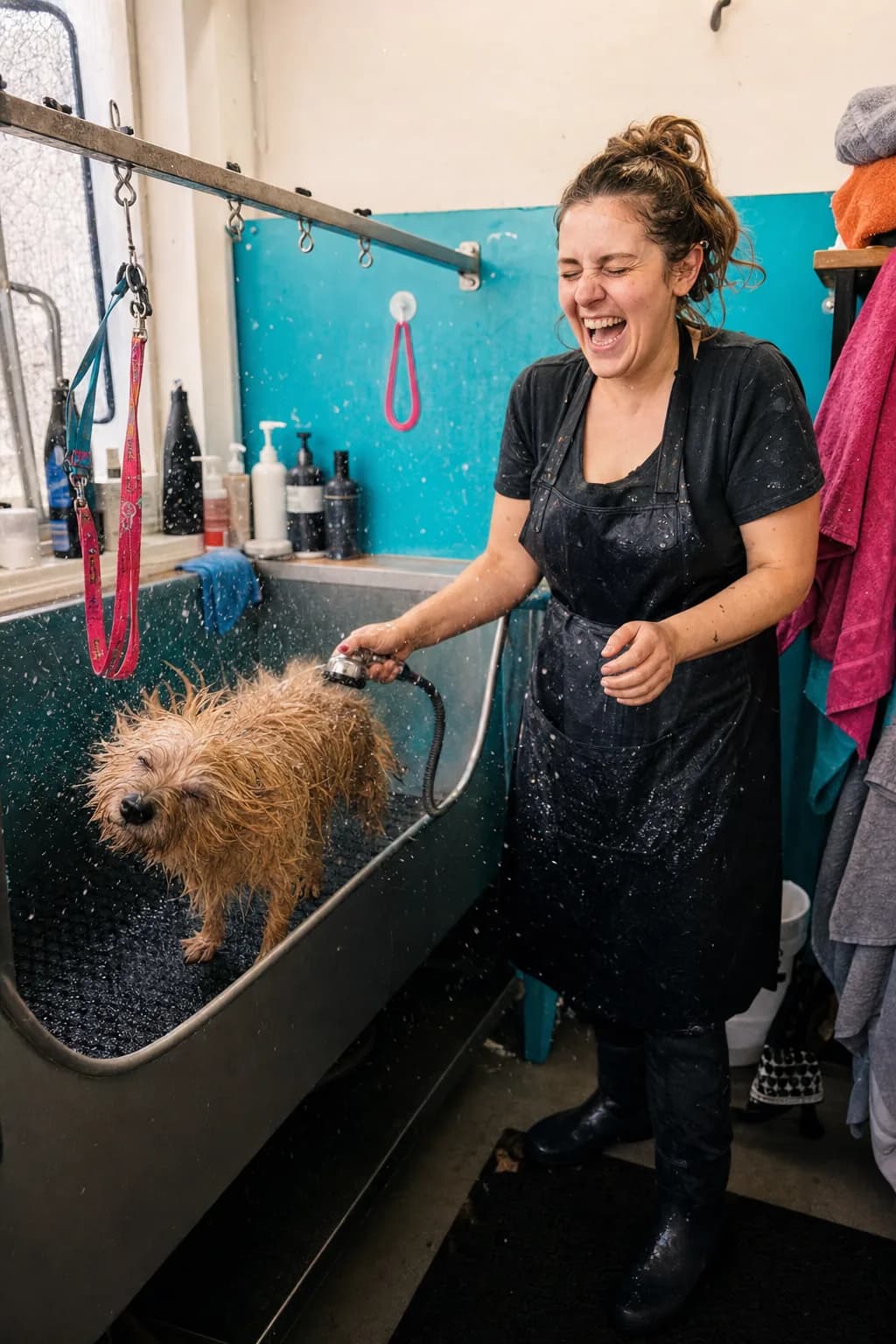 Independent dog groomer at work