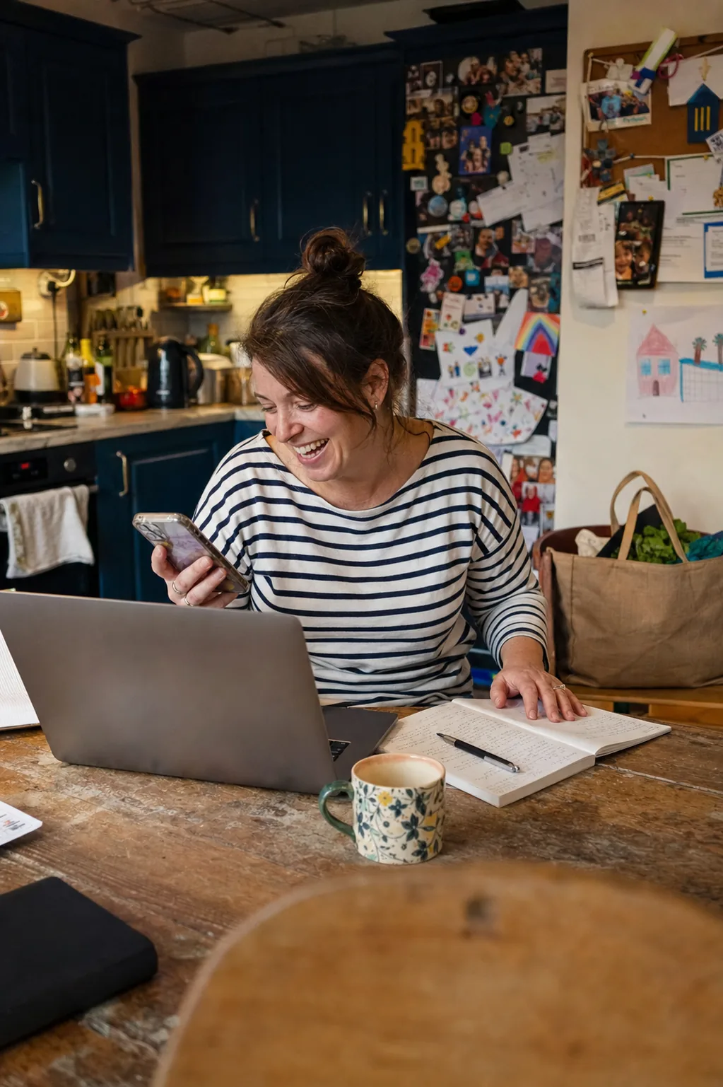 Small-business owner working from a kitchen table