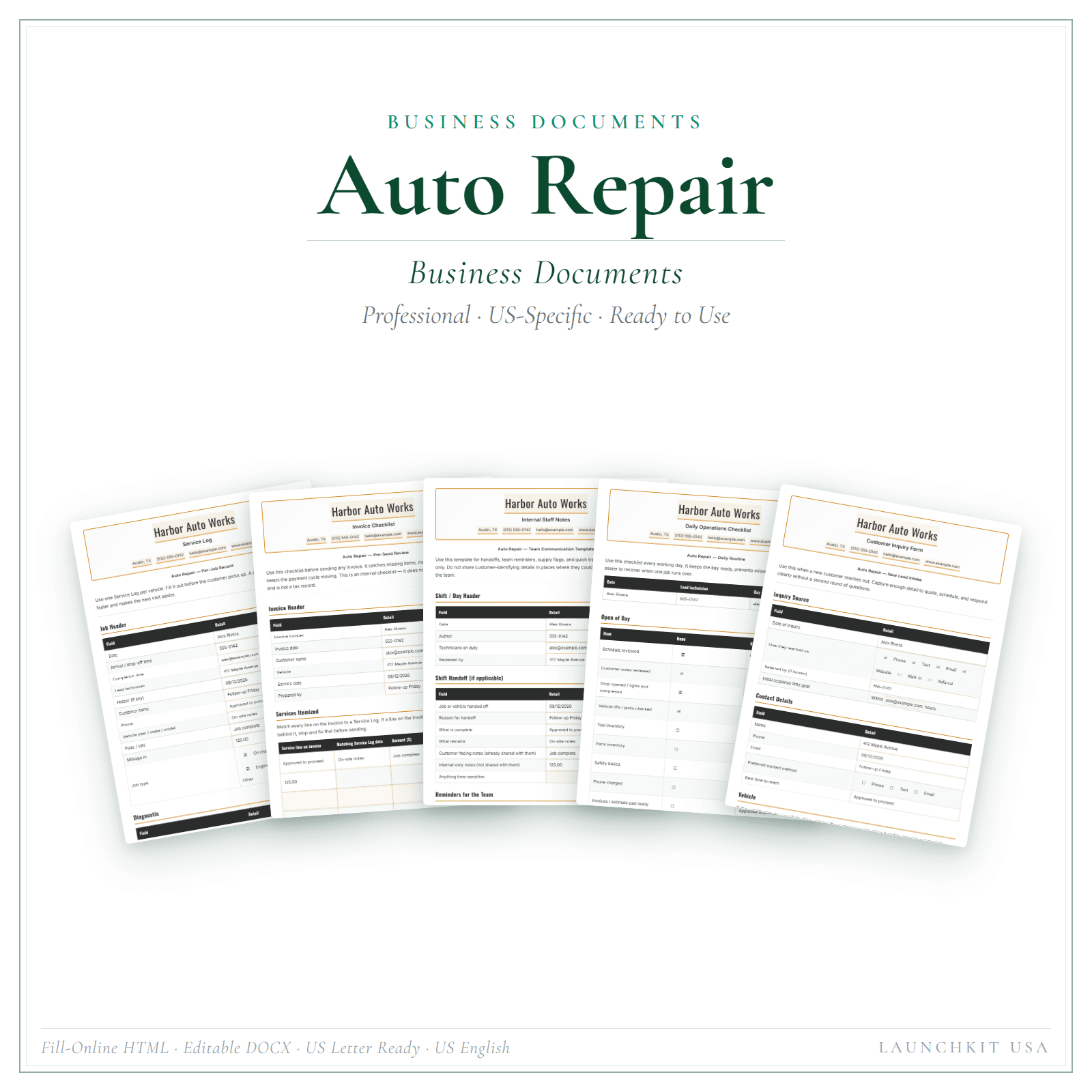 Business Documents for Auto Repair