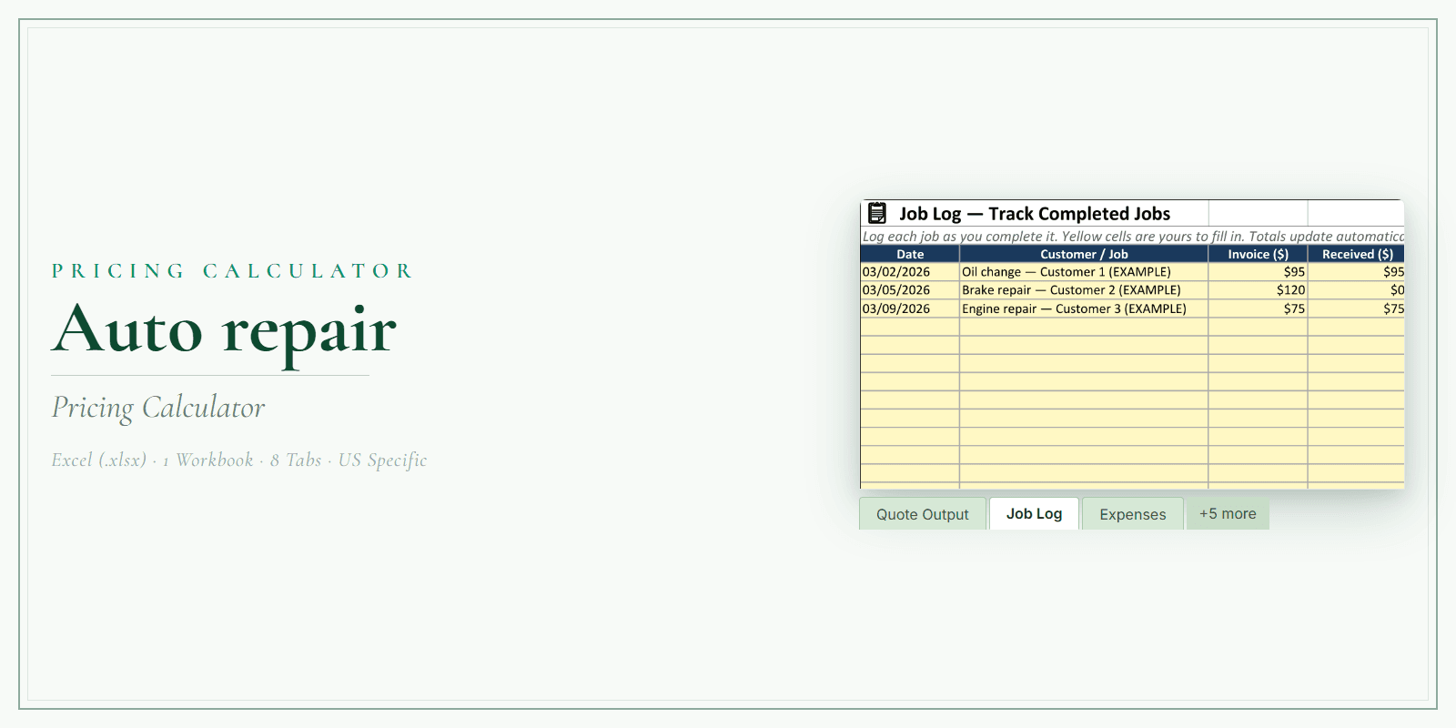 Auto Repair Pricing Calculator product preview
