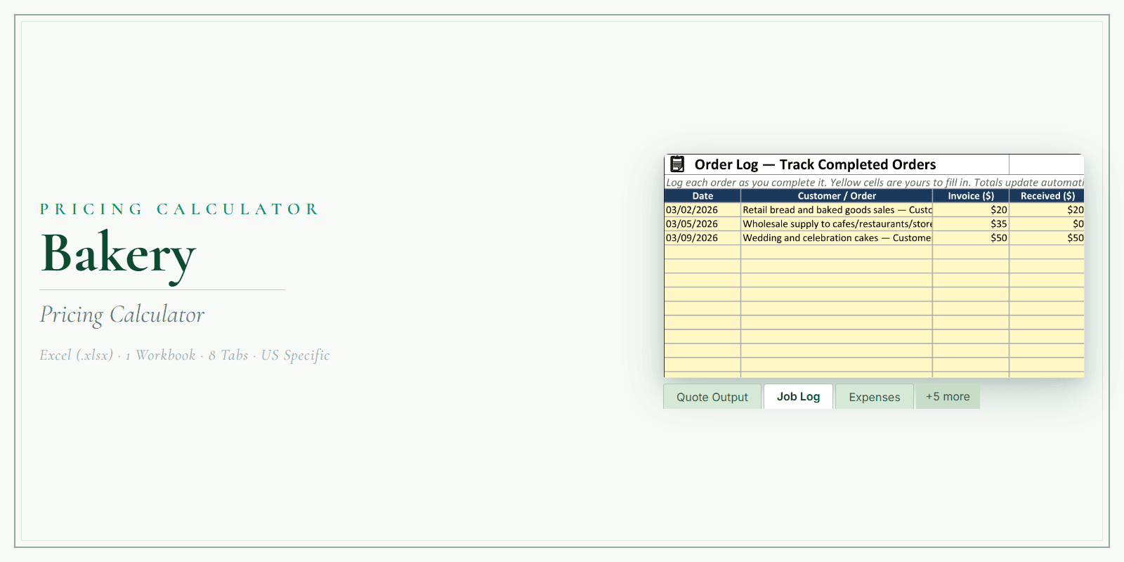 Bakery Pricing Calculator product preview