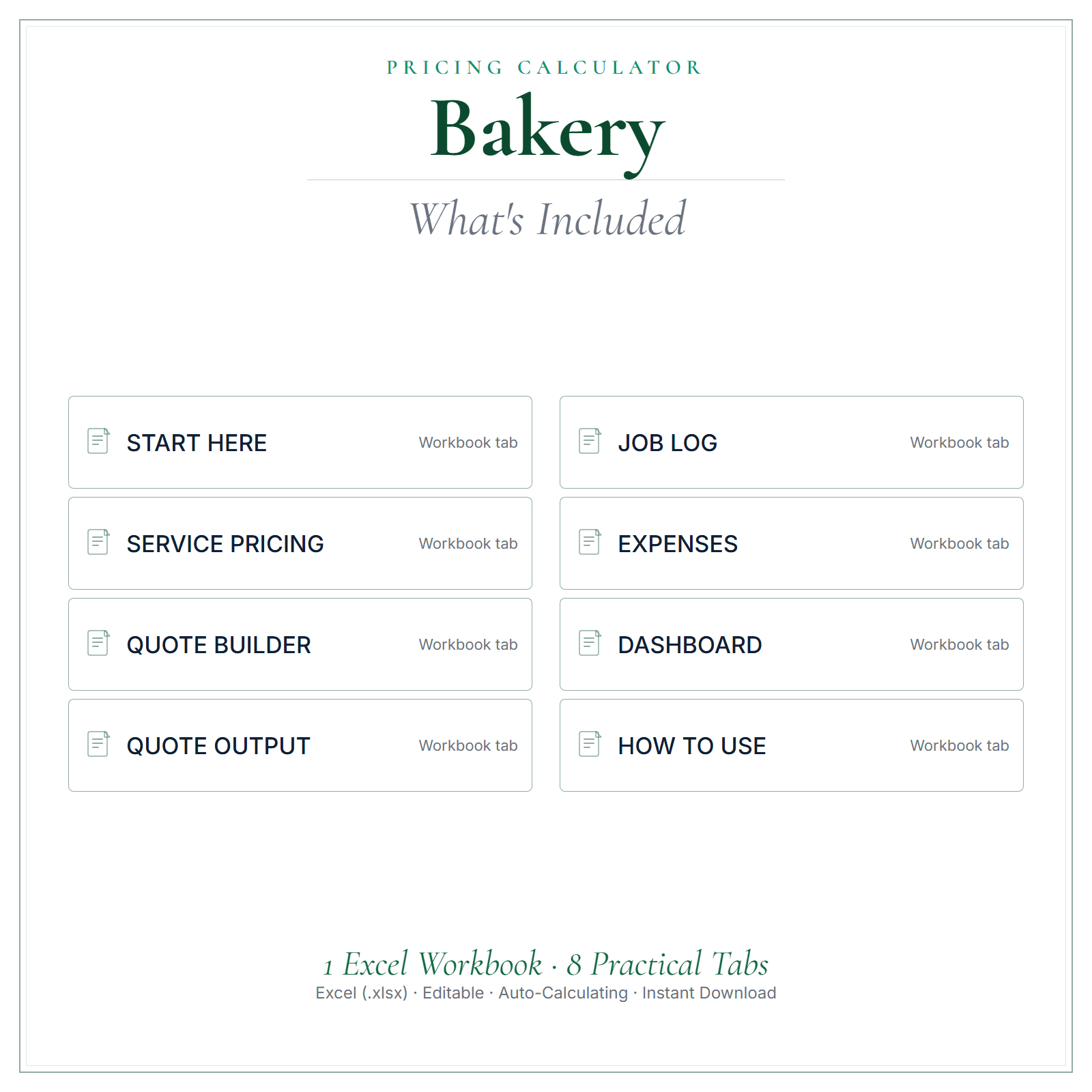 What's included in Bakery Pricing Calculator