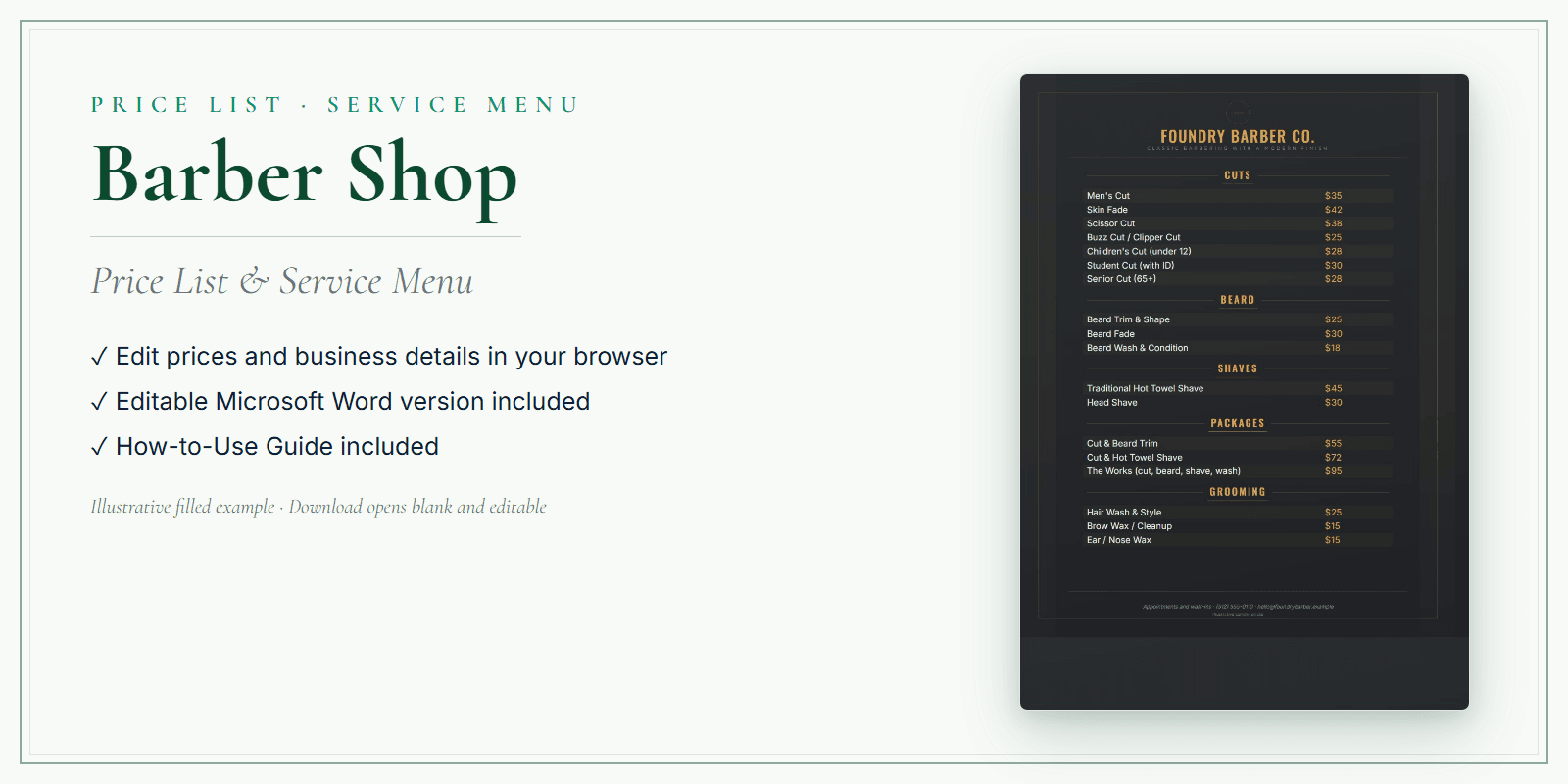 Barber Shop Price List & Service Menu product preview