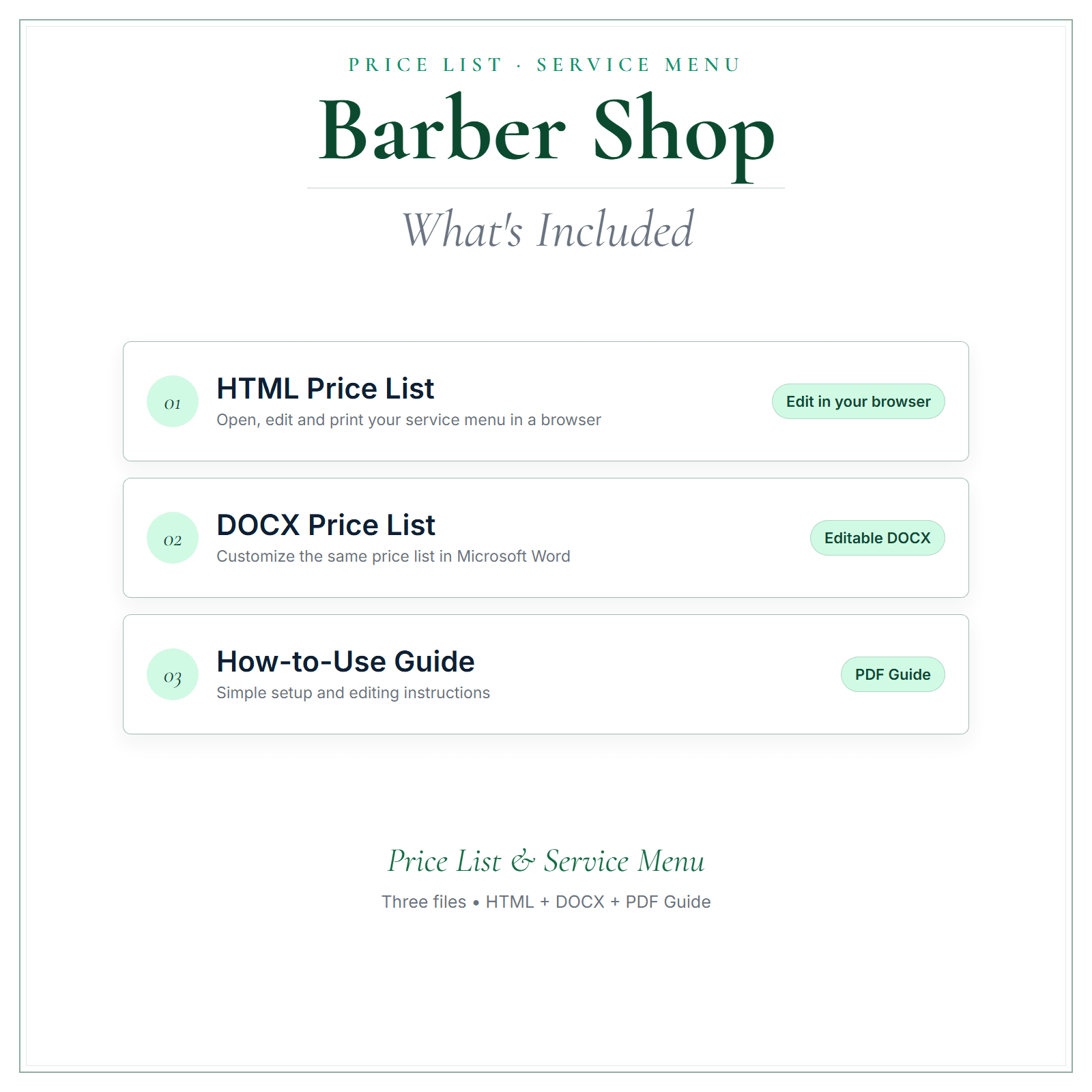 What's included in Barber Shop Price List & Service Menu