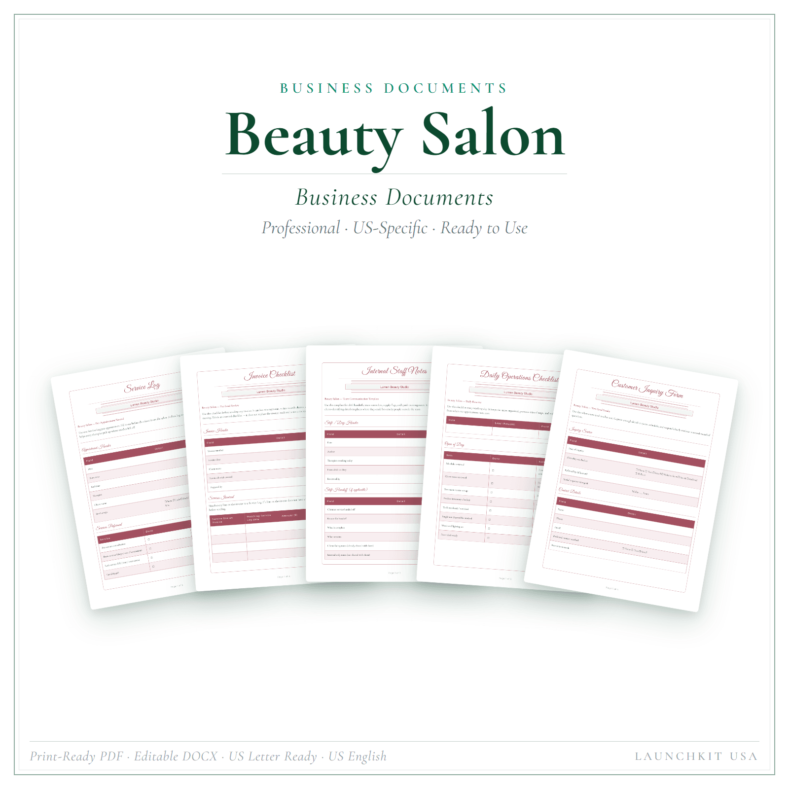 Beauty Salon Business Documents Premium