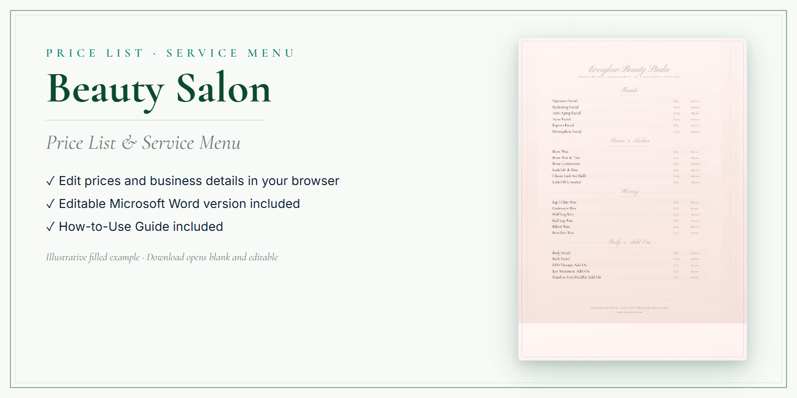 Beauty Salon Price List & Service Menu product preview