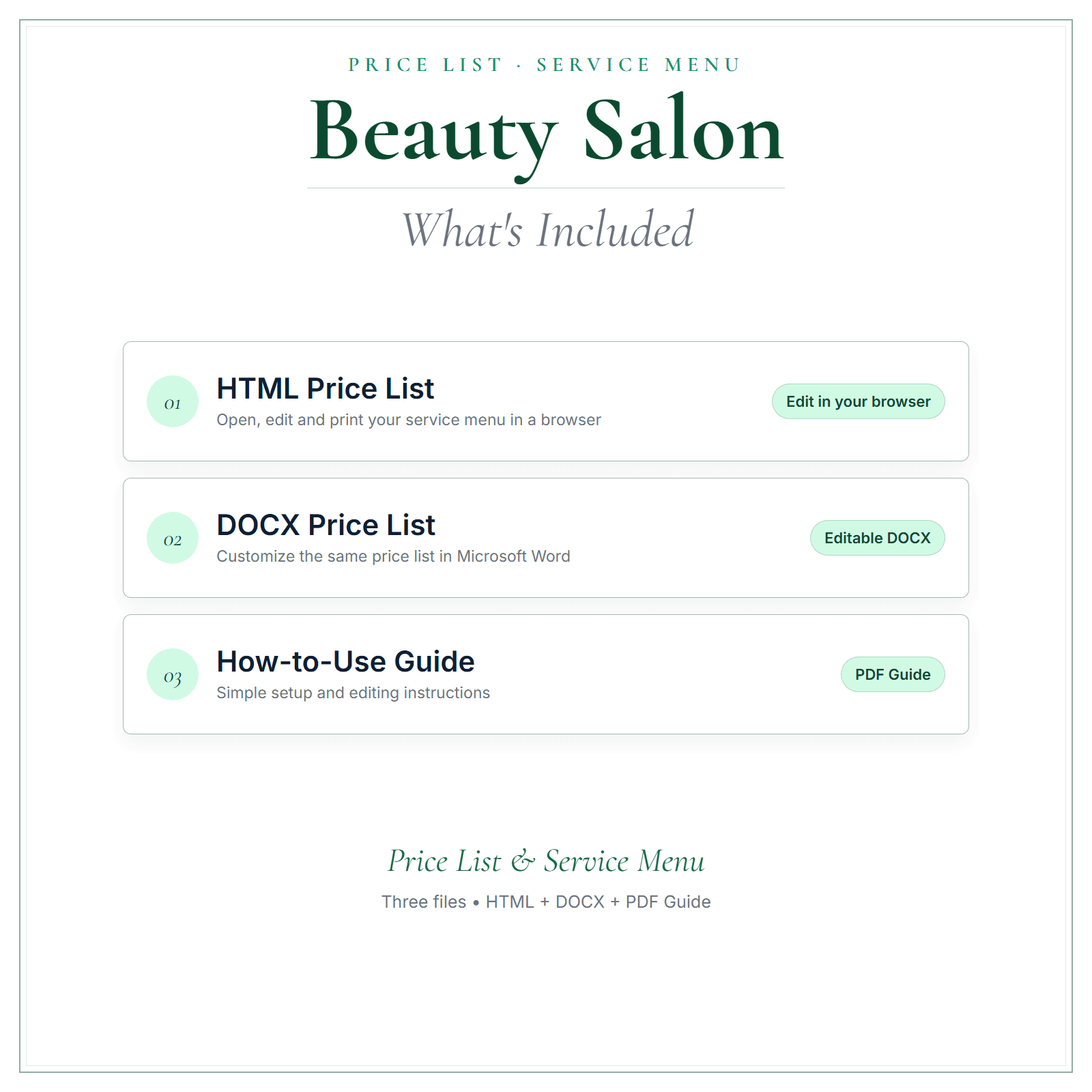 What's included in Beauty Salon Price List & Service Menu