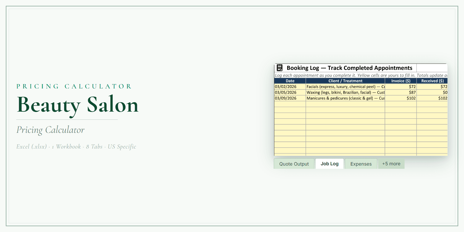 Beauty Salon Pricing Calculator product preview