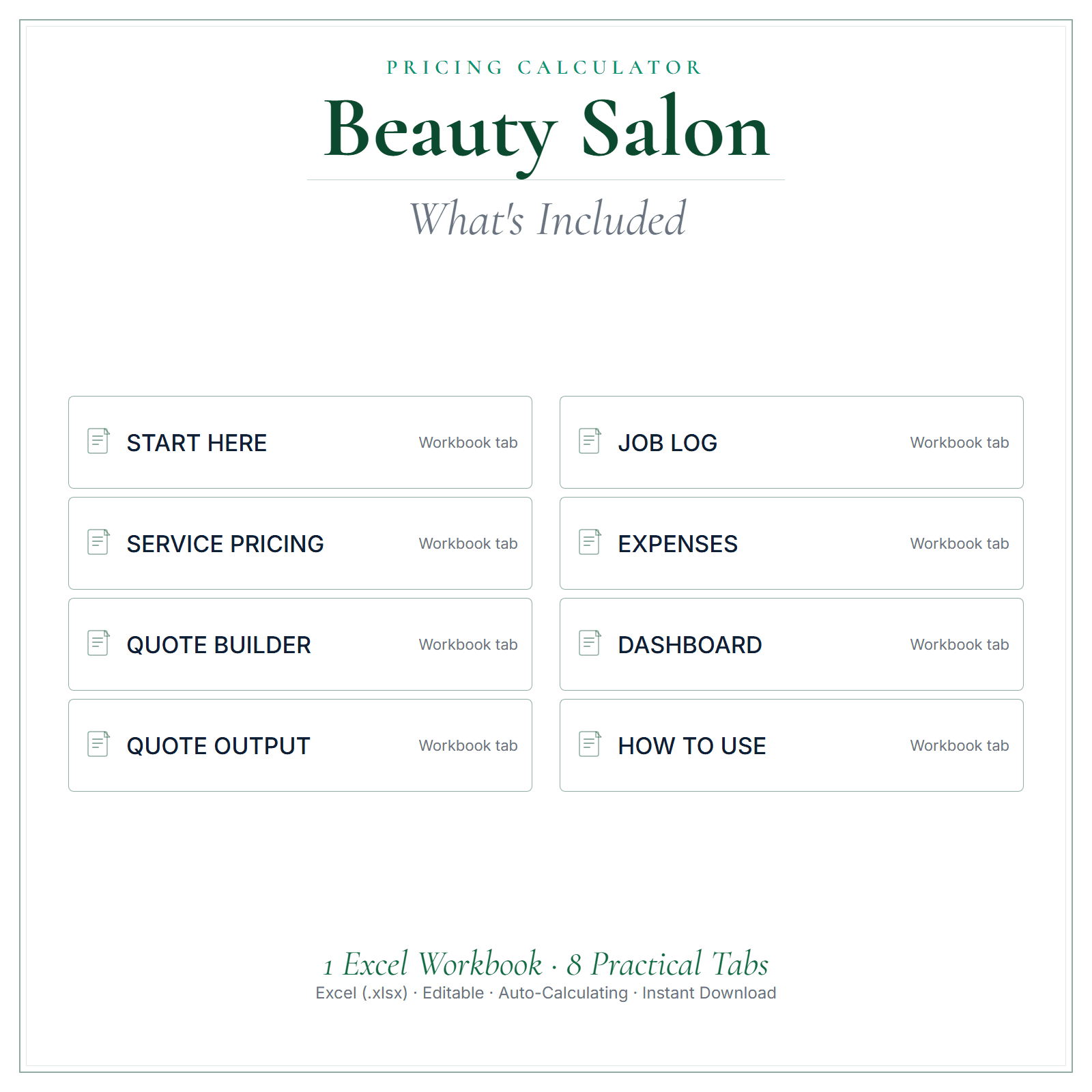 What's included in Beauty Salon Pricing Calculator