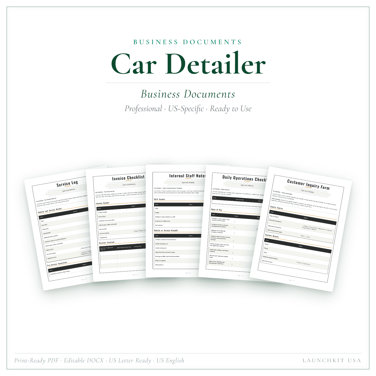Business Documents for Car Detailer