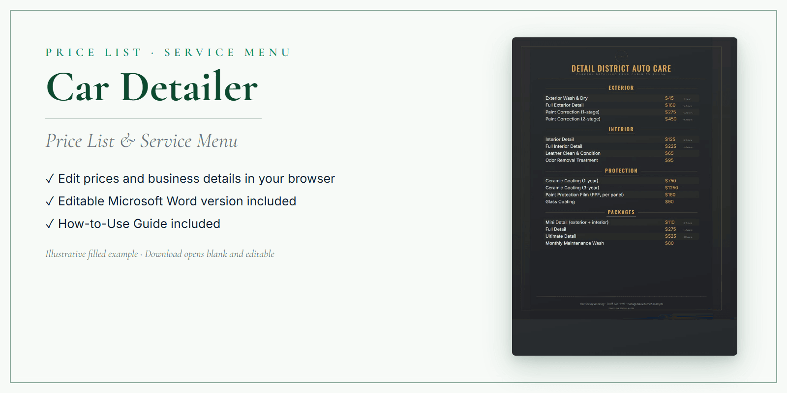 Car Detailer Price List & Service Menu product preview