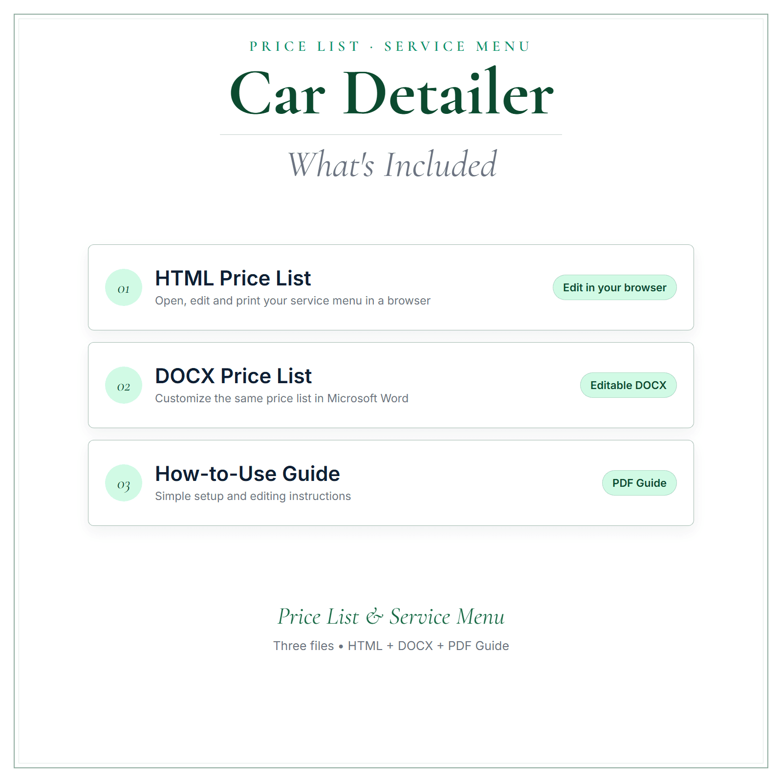 What's included in Car Detailer Price List & Service Menu