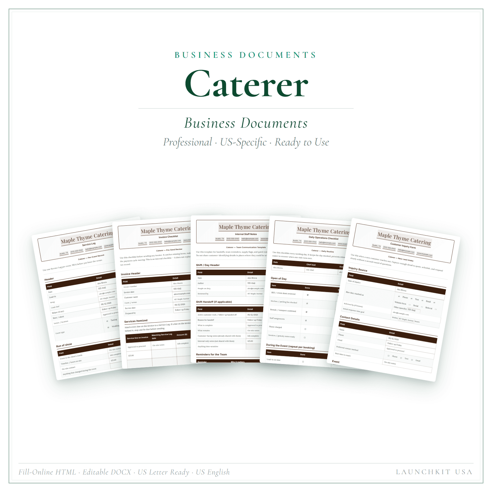 Business Documents for Caterer