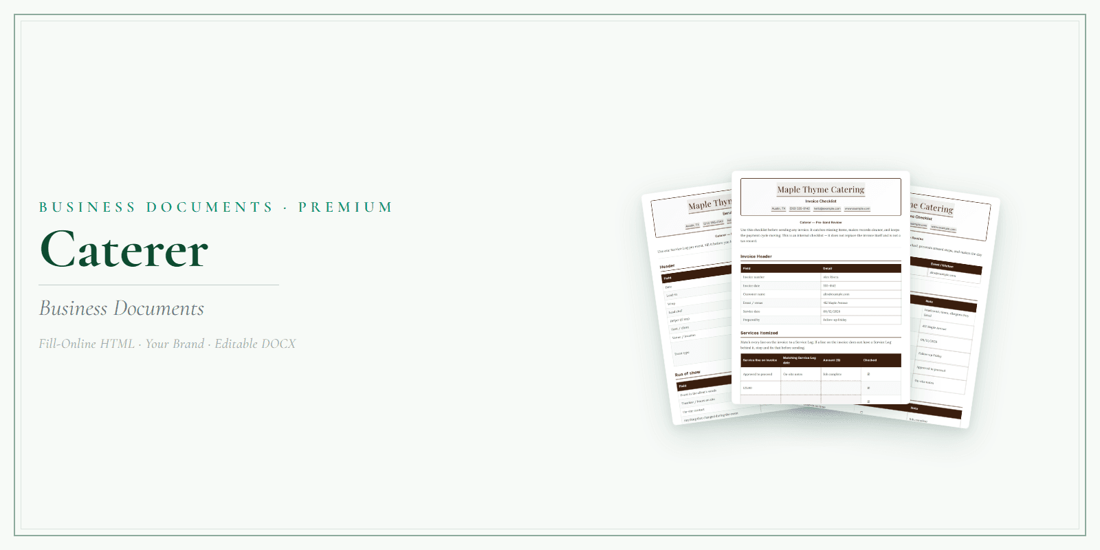 Caterer Business Documents — Premium product preview