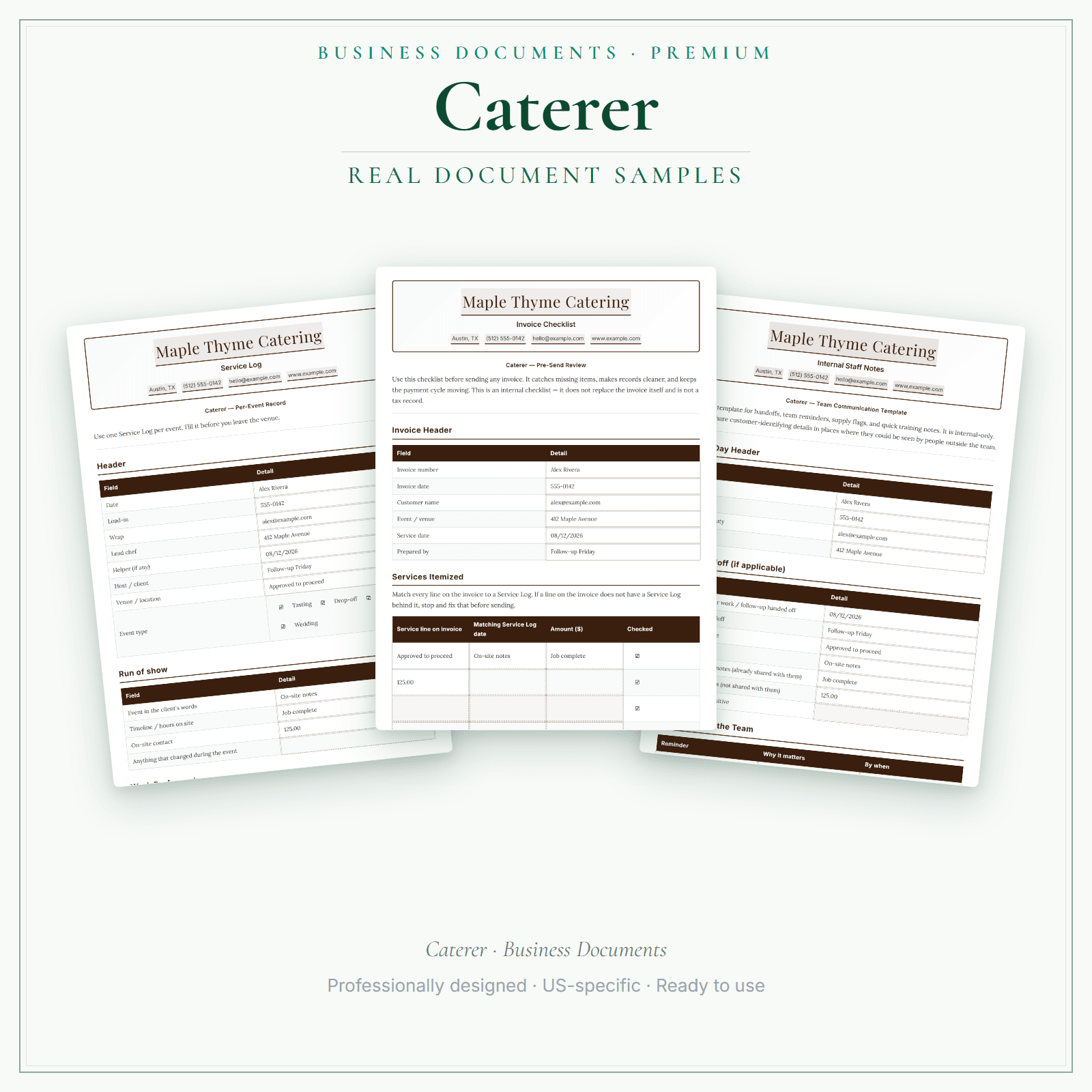Caterer Business Documents — Premium sample pages