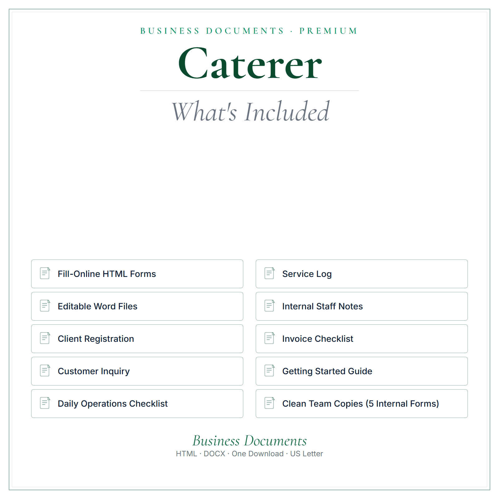 What's included in Caterer Business Documents — Premium