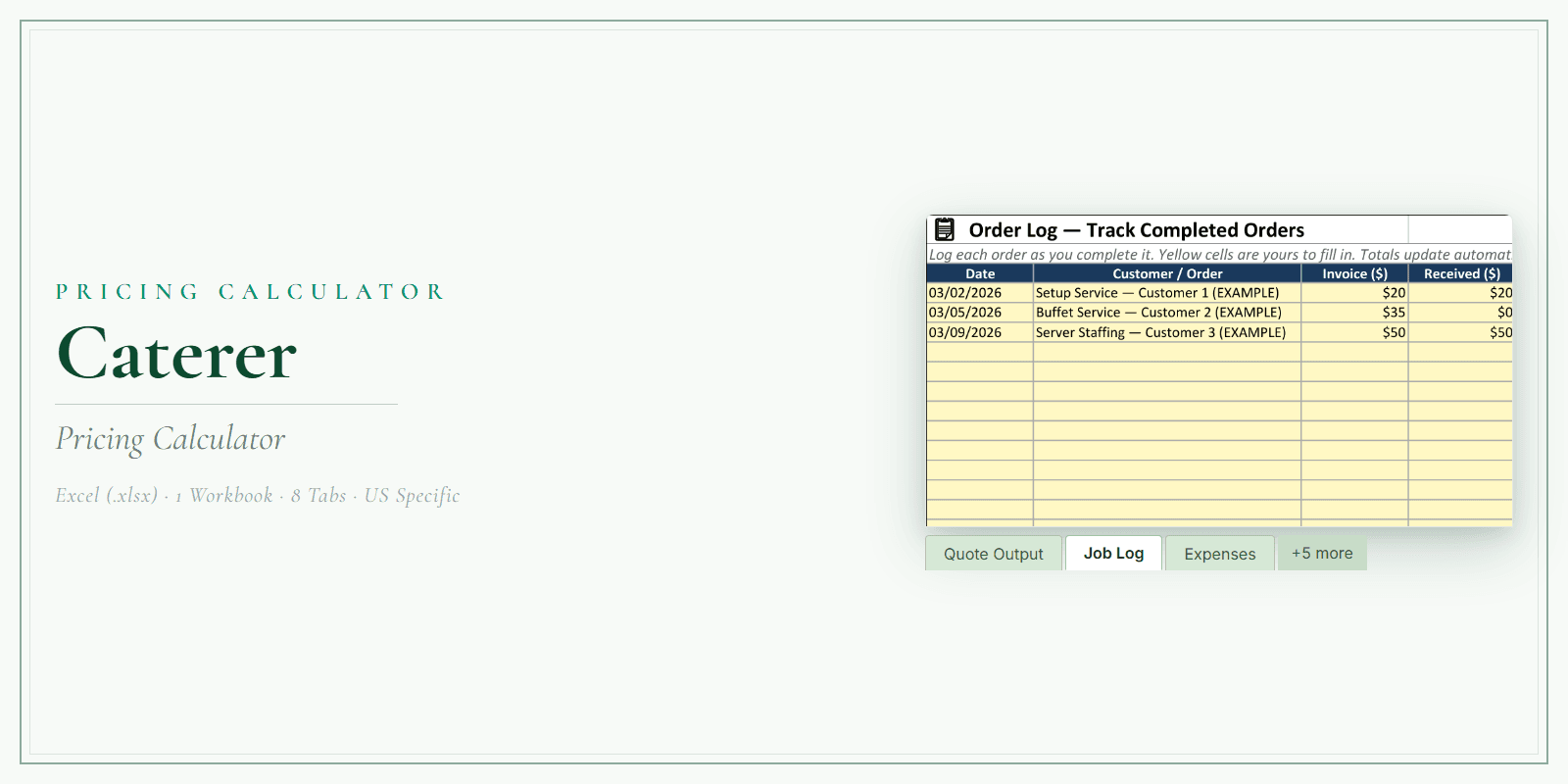 Caterer Pricing Calculator product preview