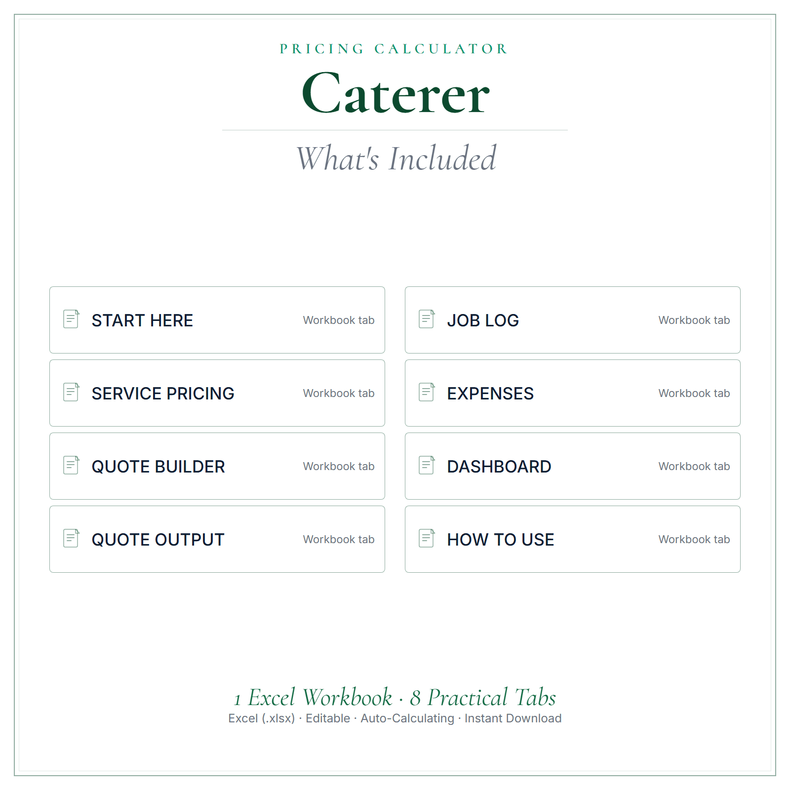 What's included in Caterer Pricing Calculator