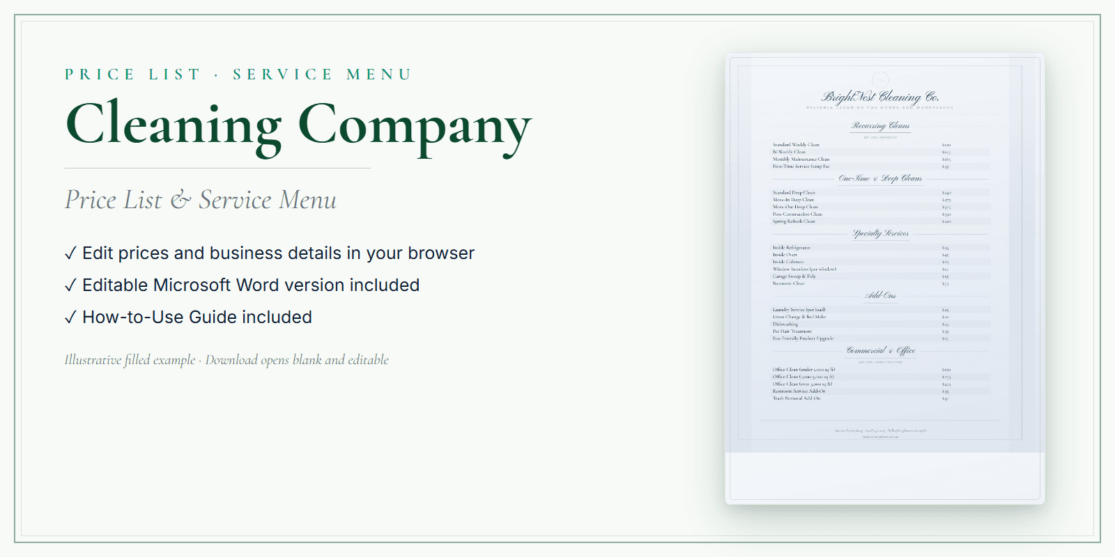 Cleaning Company Price List & Service Menu product preview
