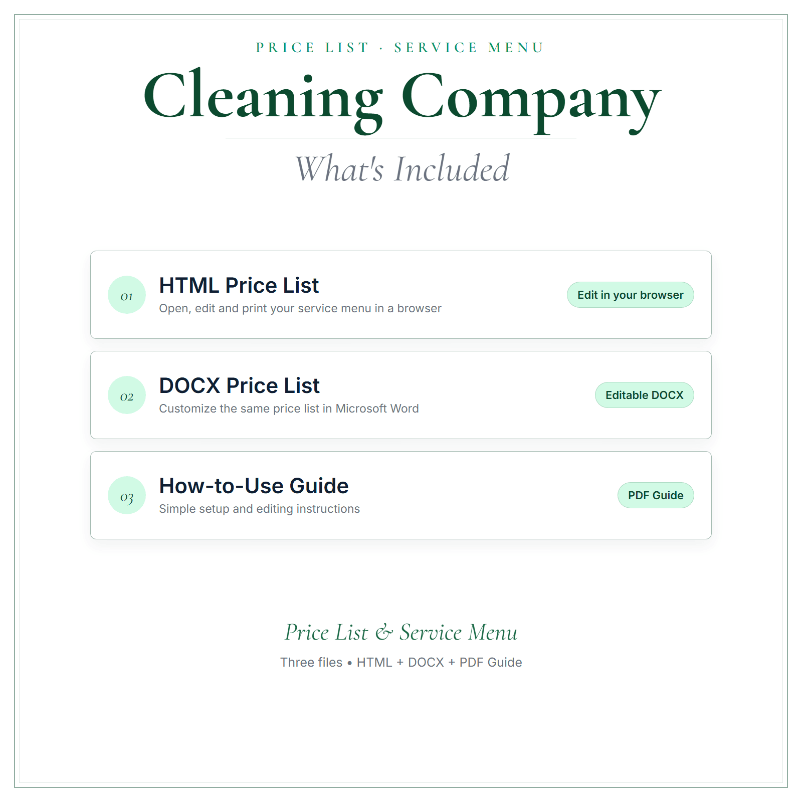 What's included in Cleaning Company Price List & Service Menu
