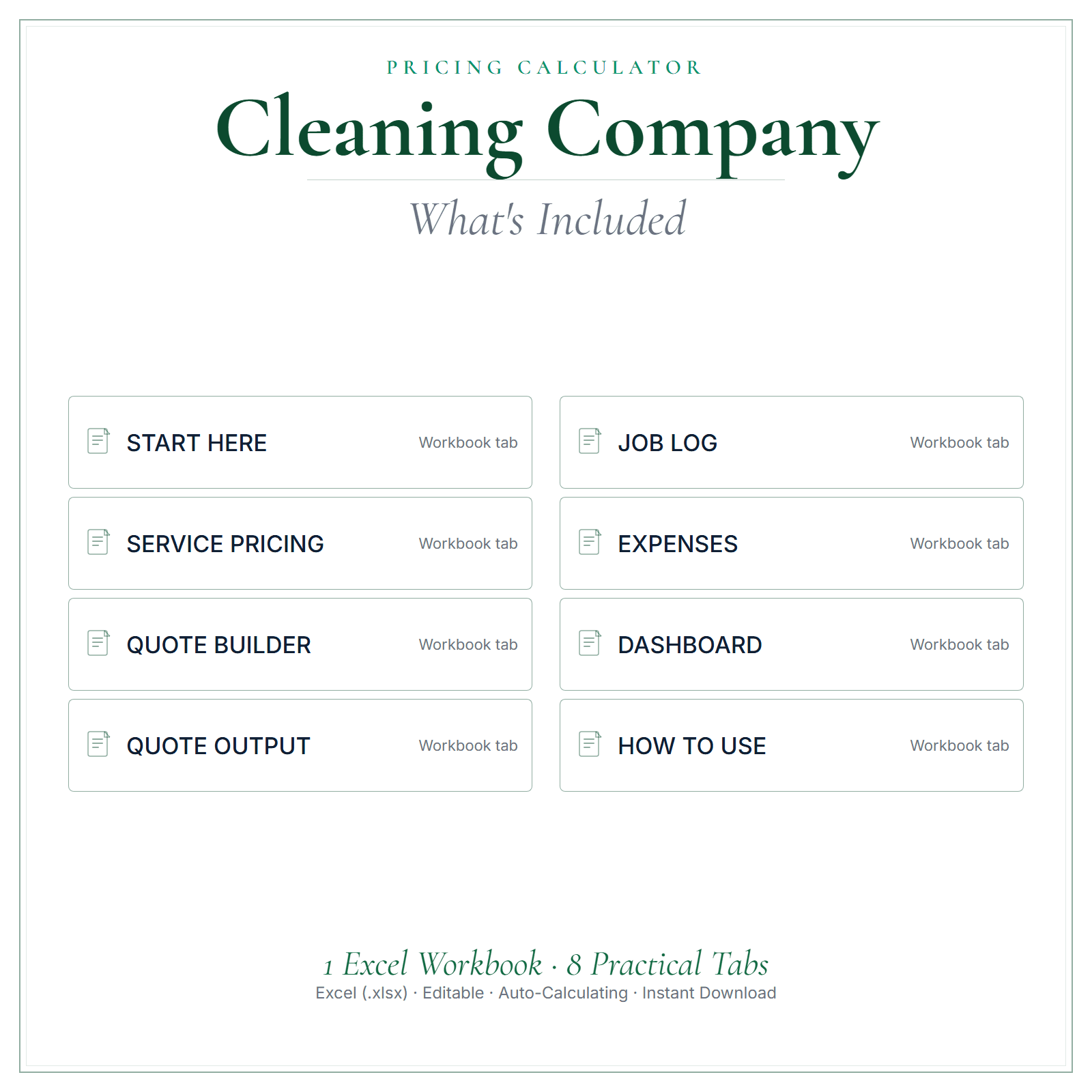 What's included in Cleaning Company Pricing Calculator