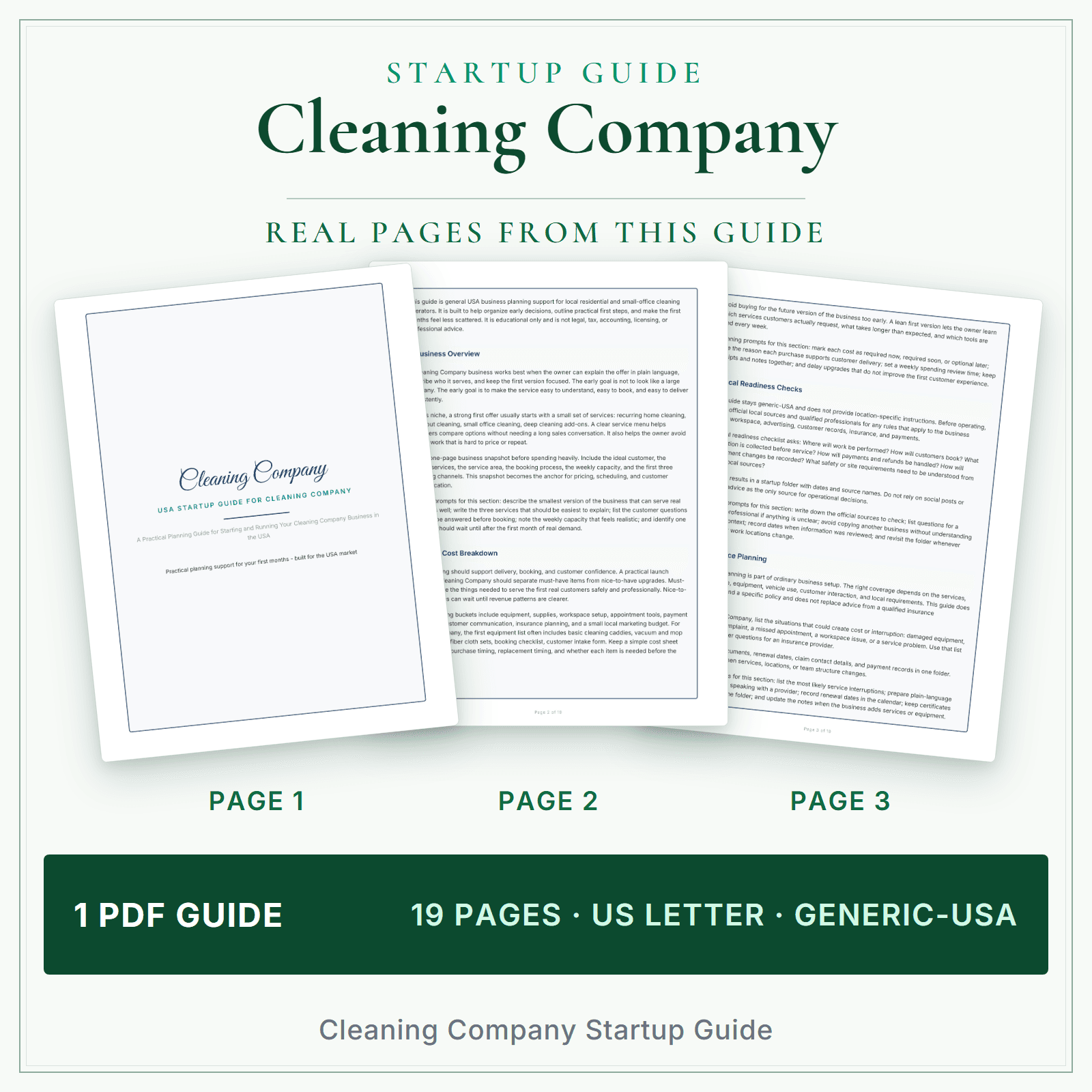 Cleaning Company Startup Guide sample pages