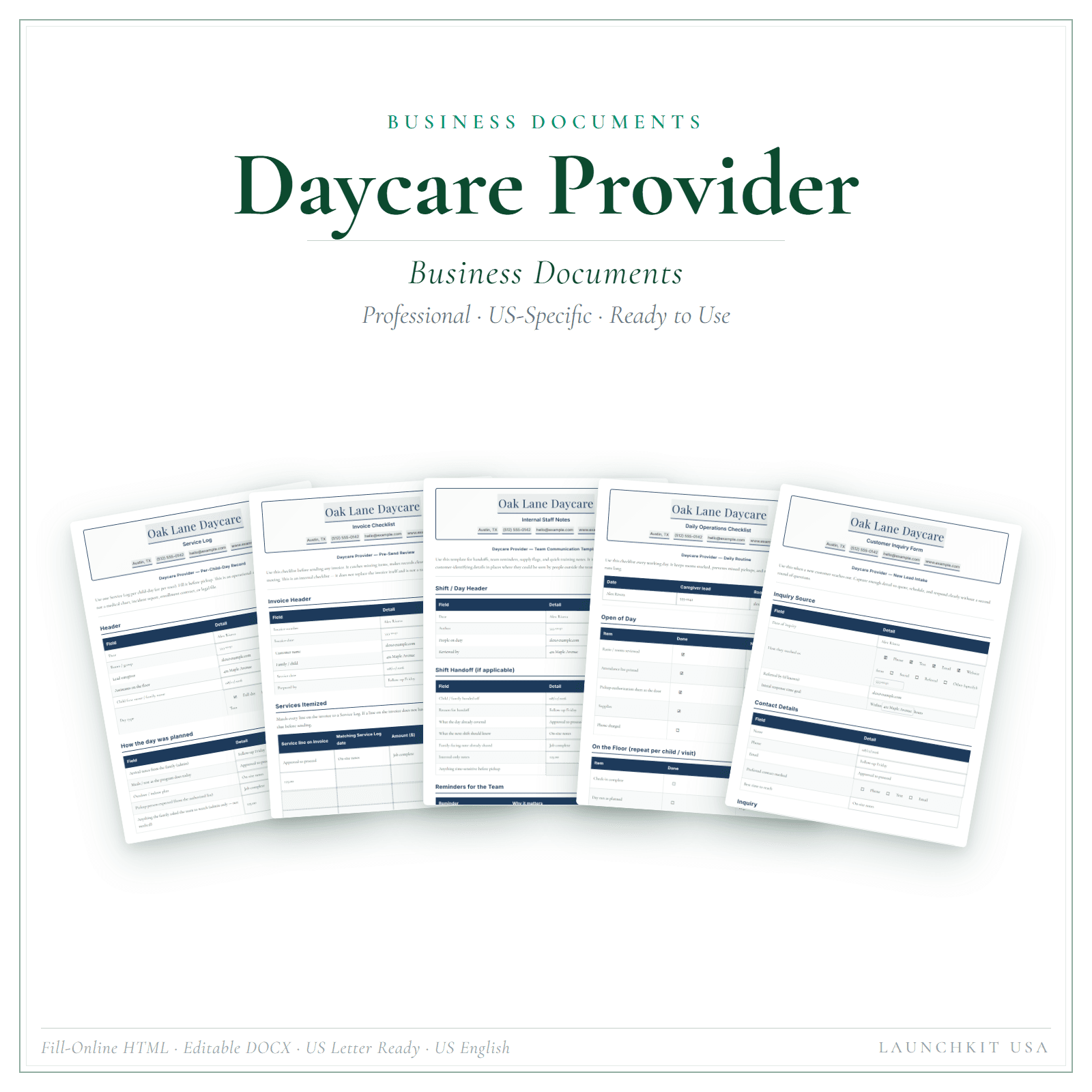 Business Documents for Daycare Provider