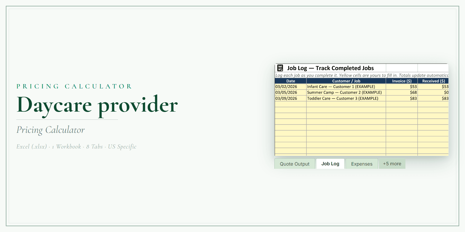 Daycare Provider Pricing Calculator product preview