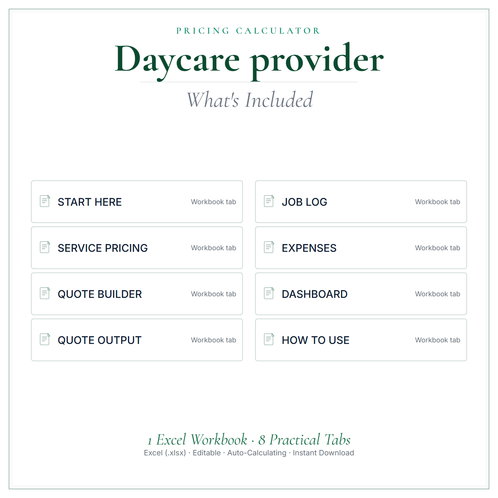 What's included in Daycare Provider Pricing Calculator