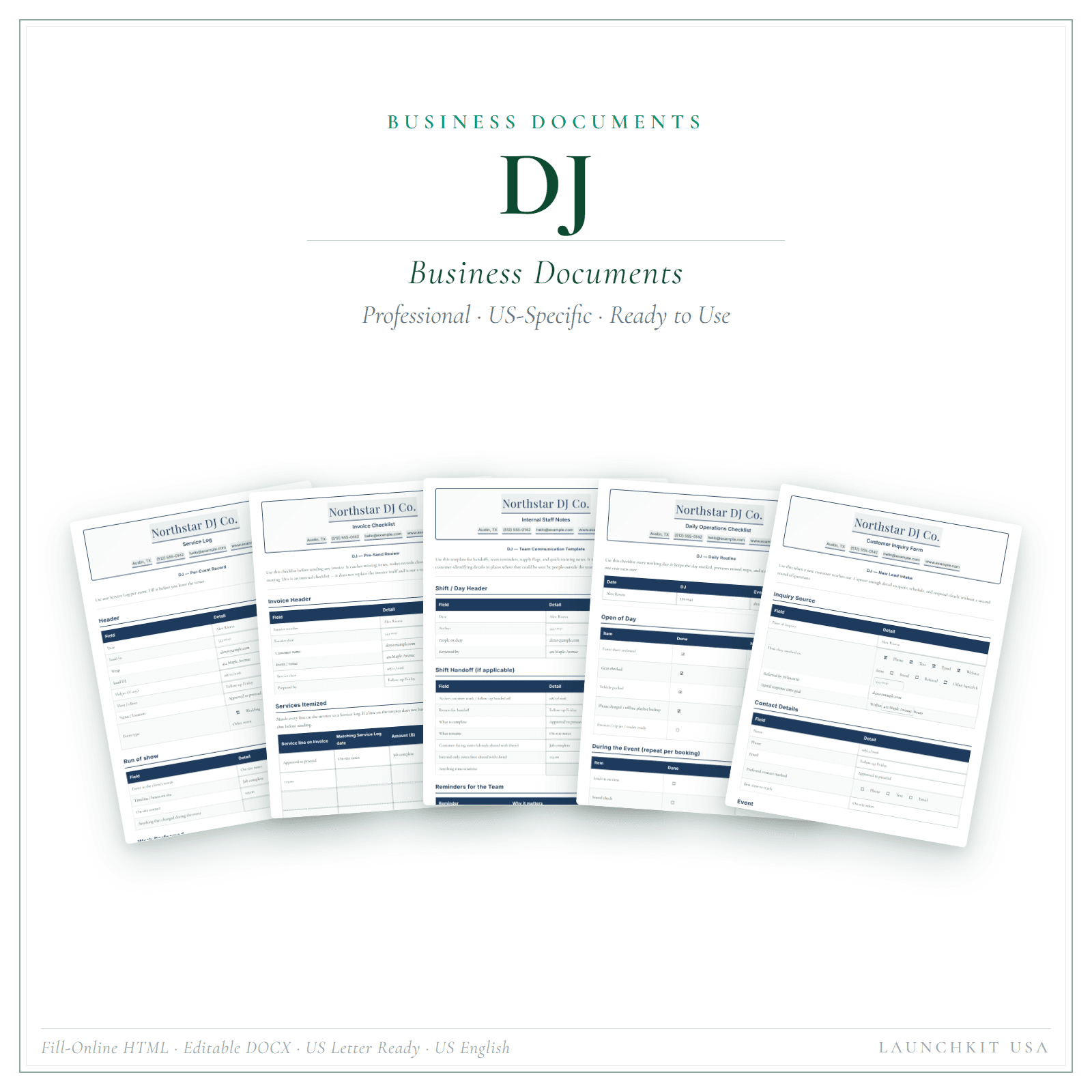 Business Documents for DJ