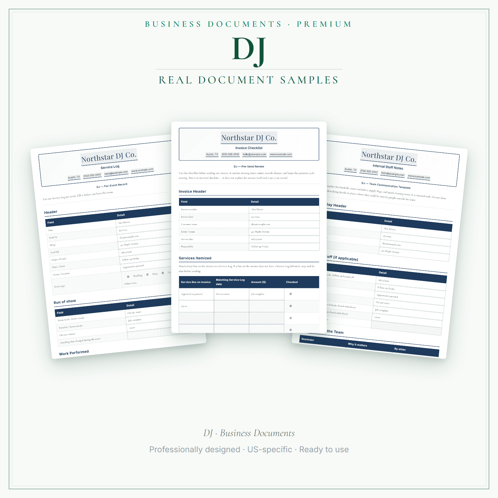 DJ Business Documents — Premium sample pages
