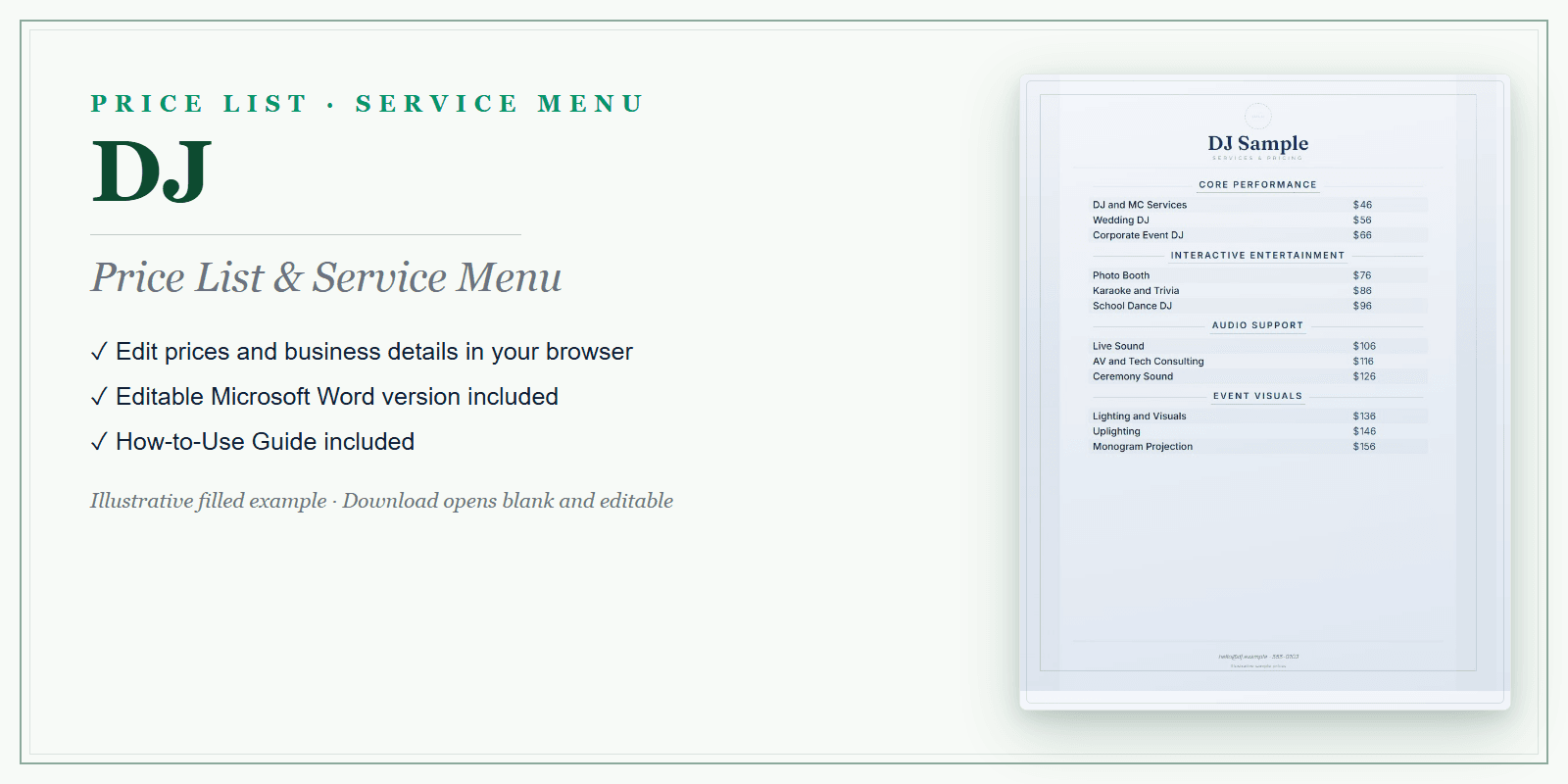 DJ Price List & Service Menu product preview