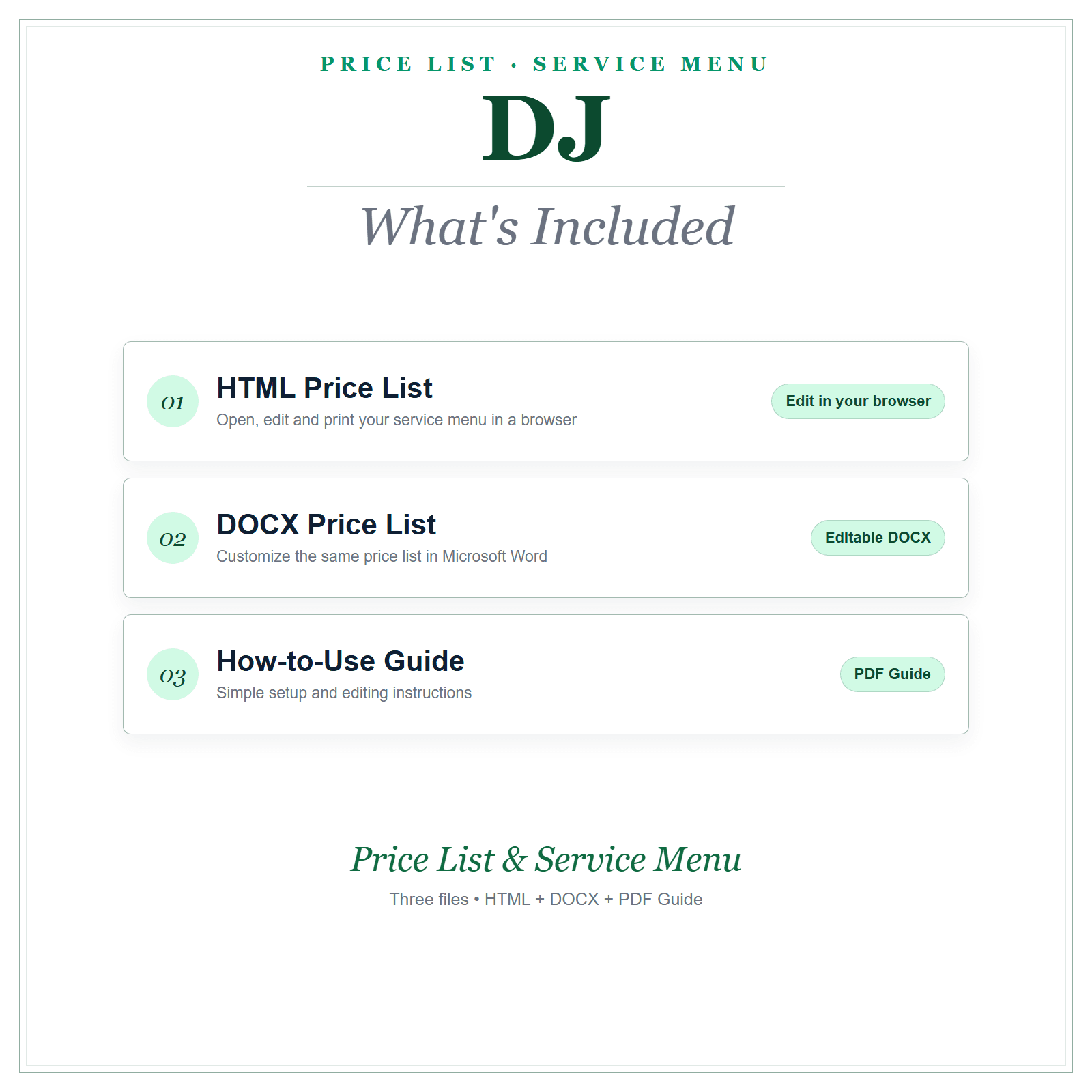 What's included in DJ Price List & Service Menu