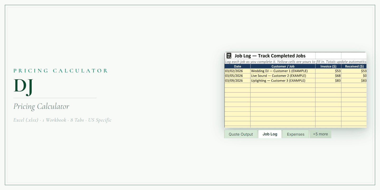 DJ Pricing Calculator product preview