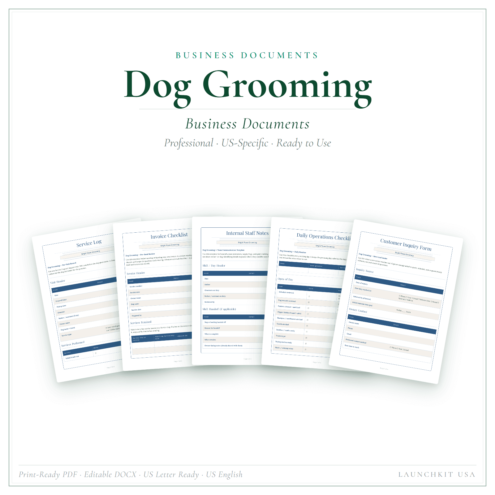 Dog Grooming Business Documents Premium