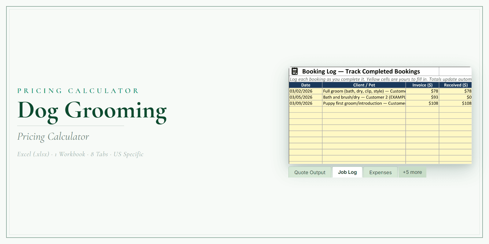 Dog Grooming Pricing Calculator product preview