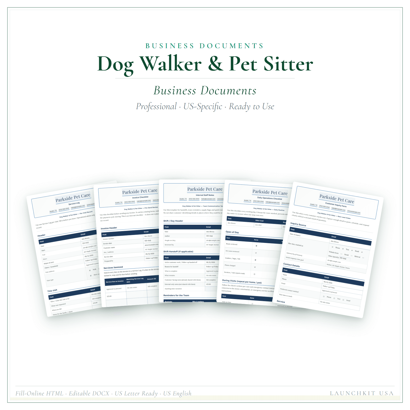 Business Documents for Dog Walker & Pet Sitter