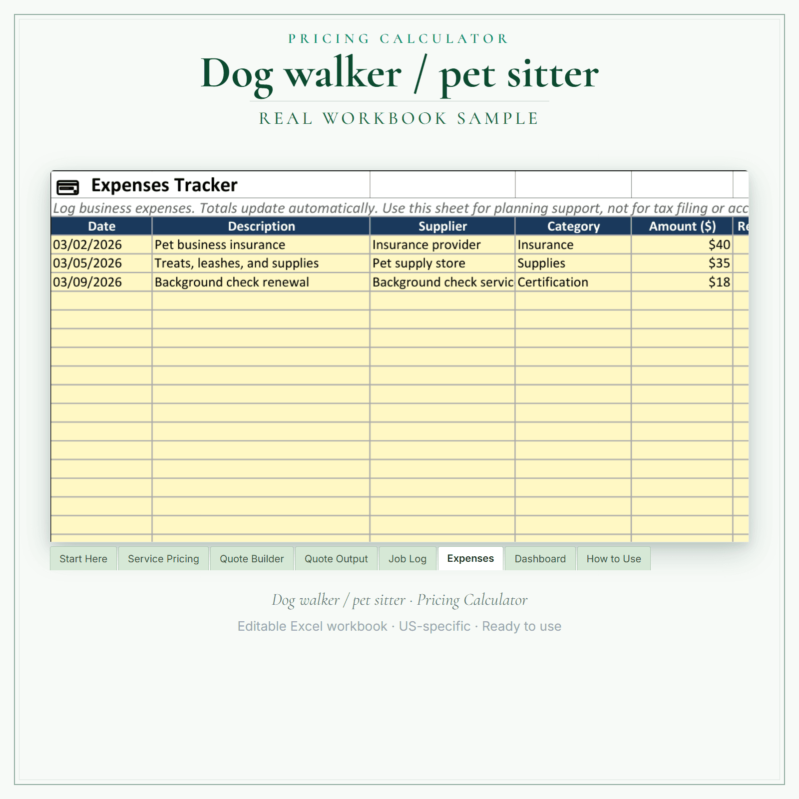 Dog Walker & Pet Sitter Pricing Calculator sample pages