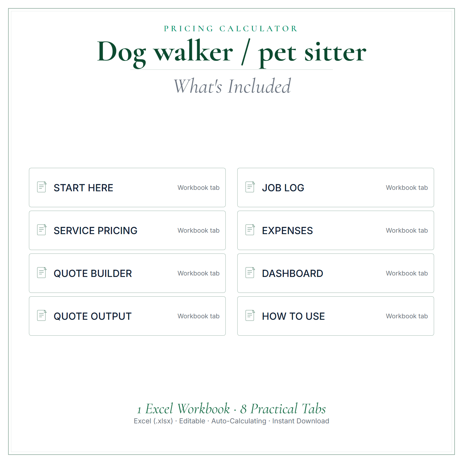 What's included in Dog Walker & Pet Sitter Pricing Calculator
