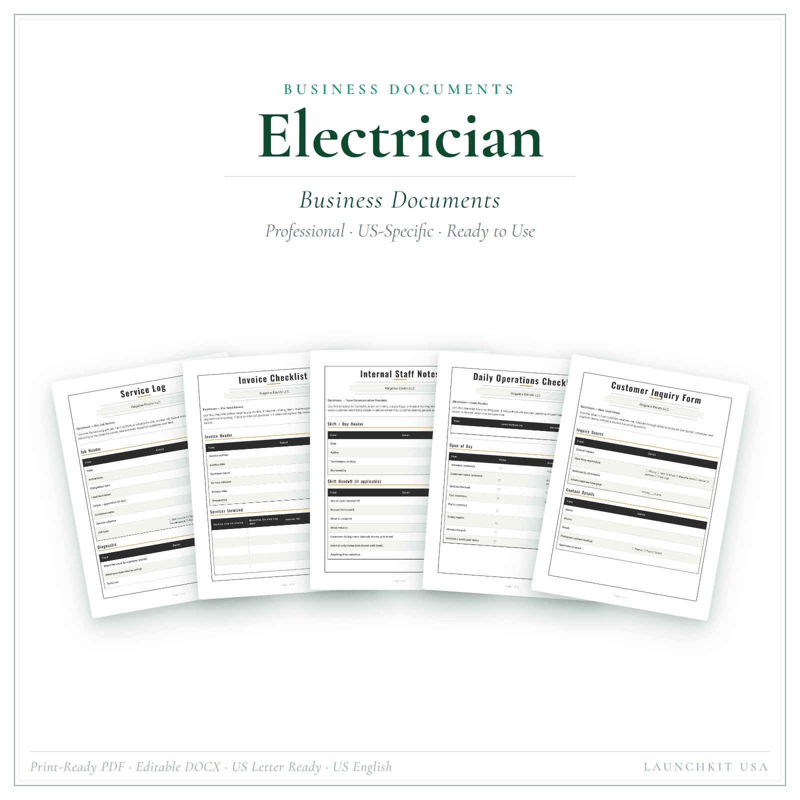 Business Documents for Electrician