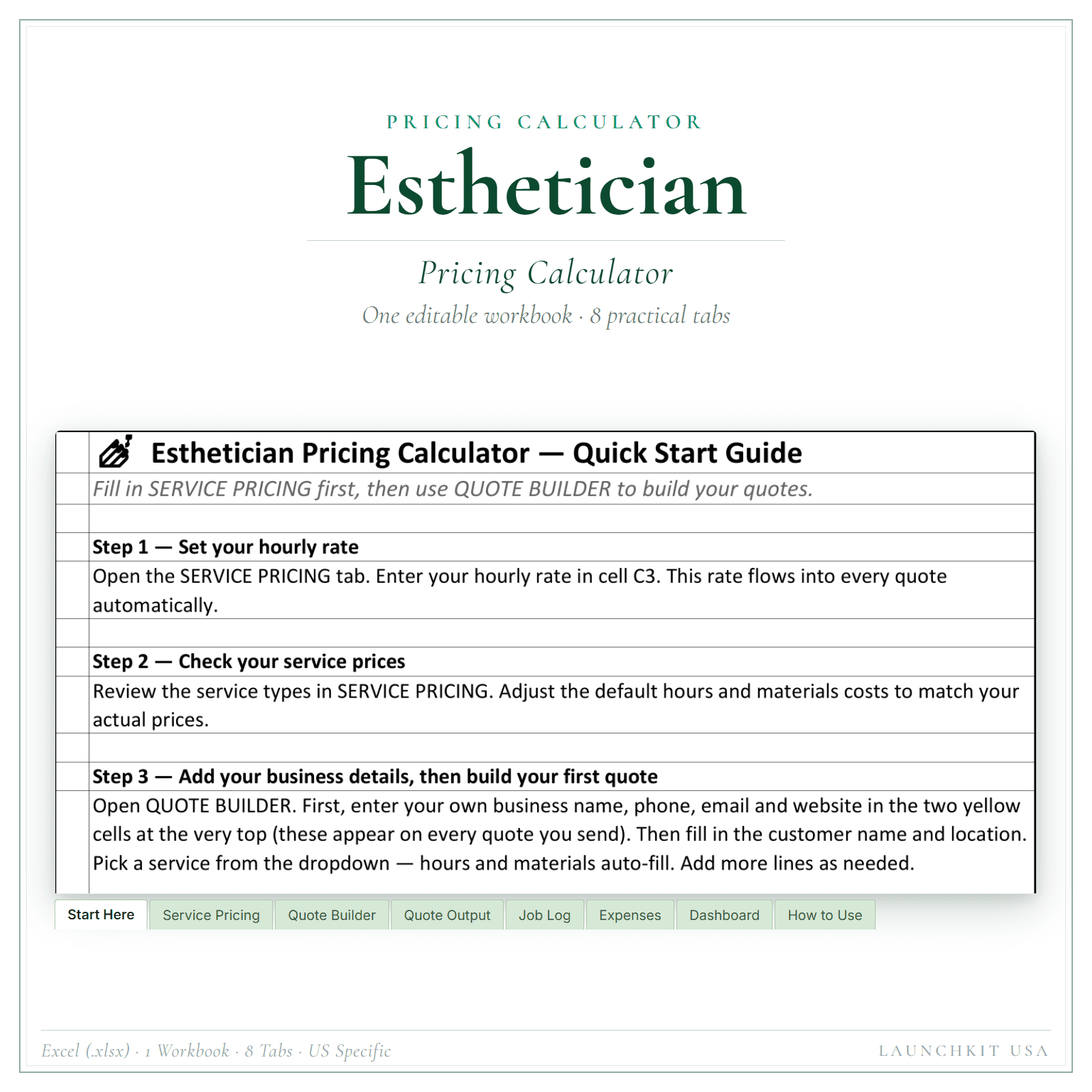 Pricing Calculator for Esthetician