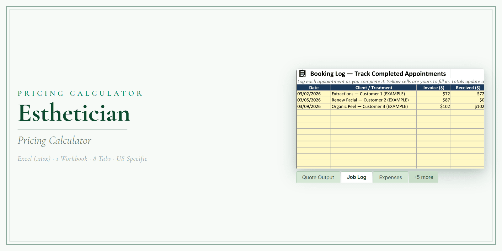 Esthetician Pricing Calculator product preview