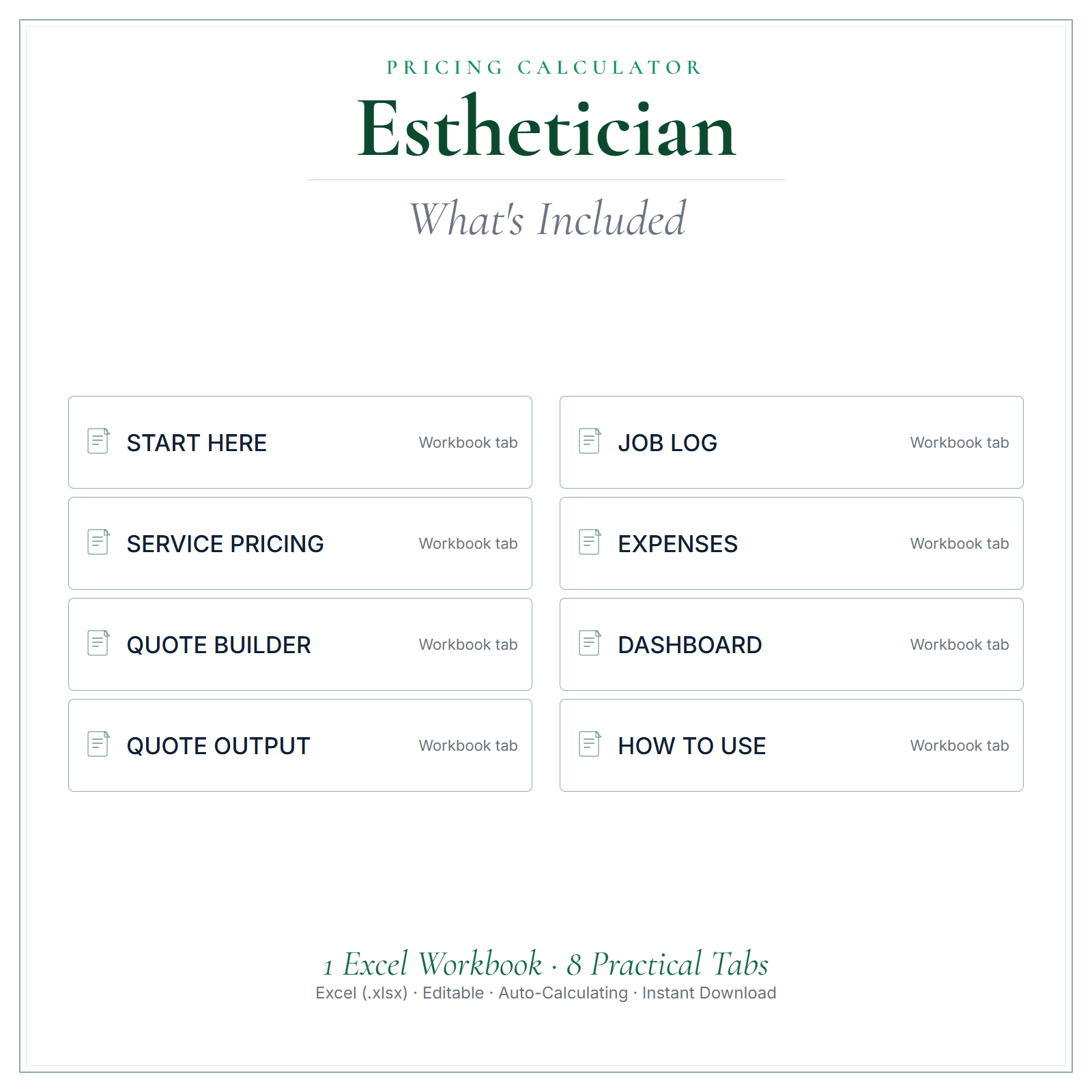 What's included in Esthetician Pricing Calculator