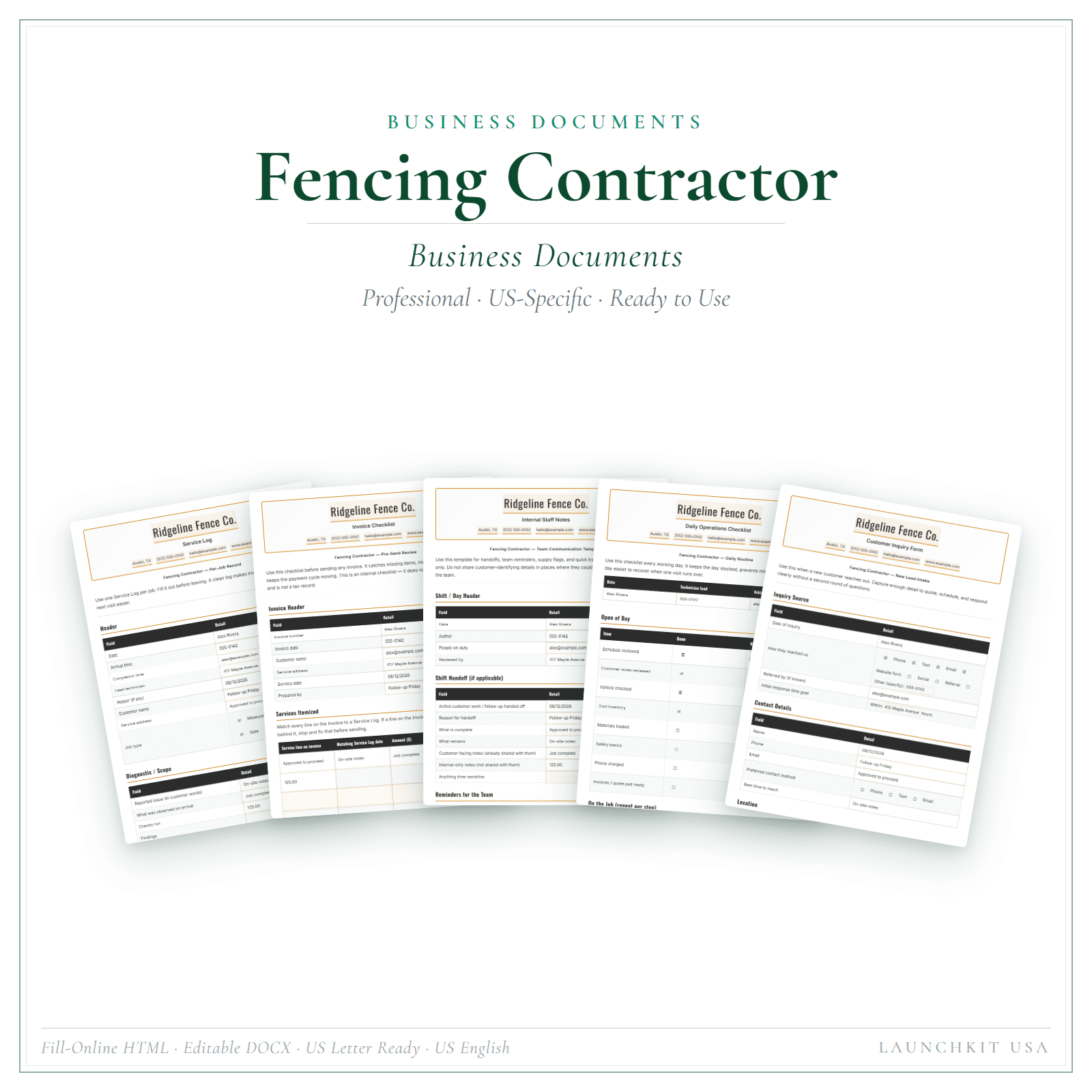 Business Documents for Fencing Contractor