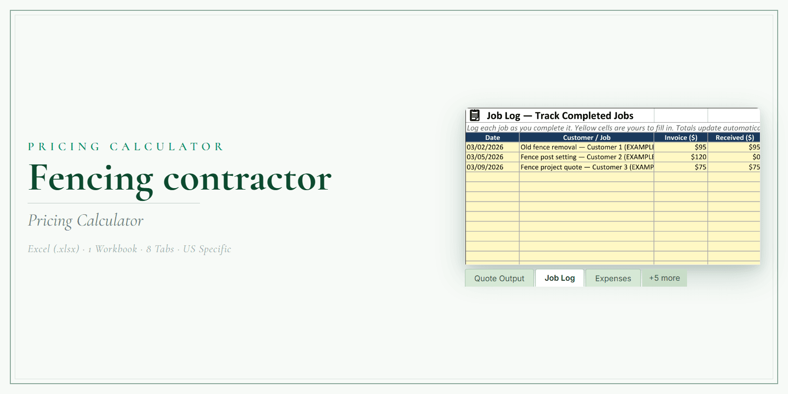 Fencing Contractor Pricing Calculator product preview