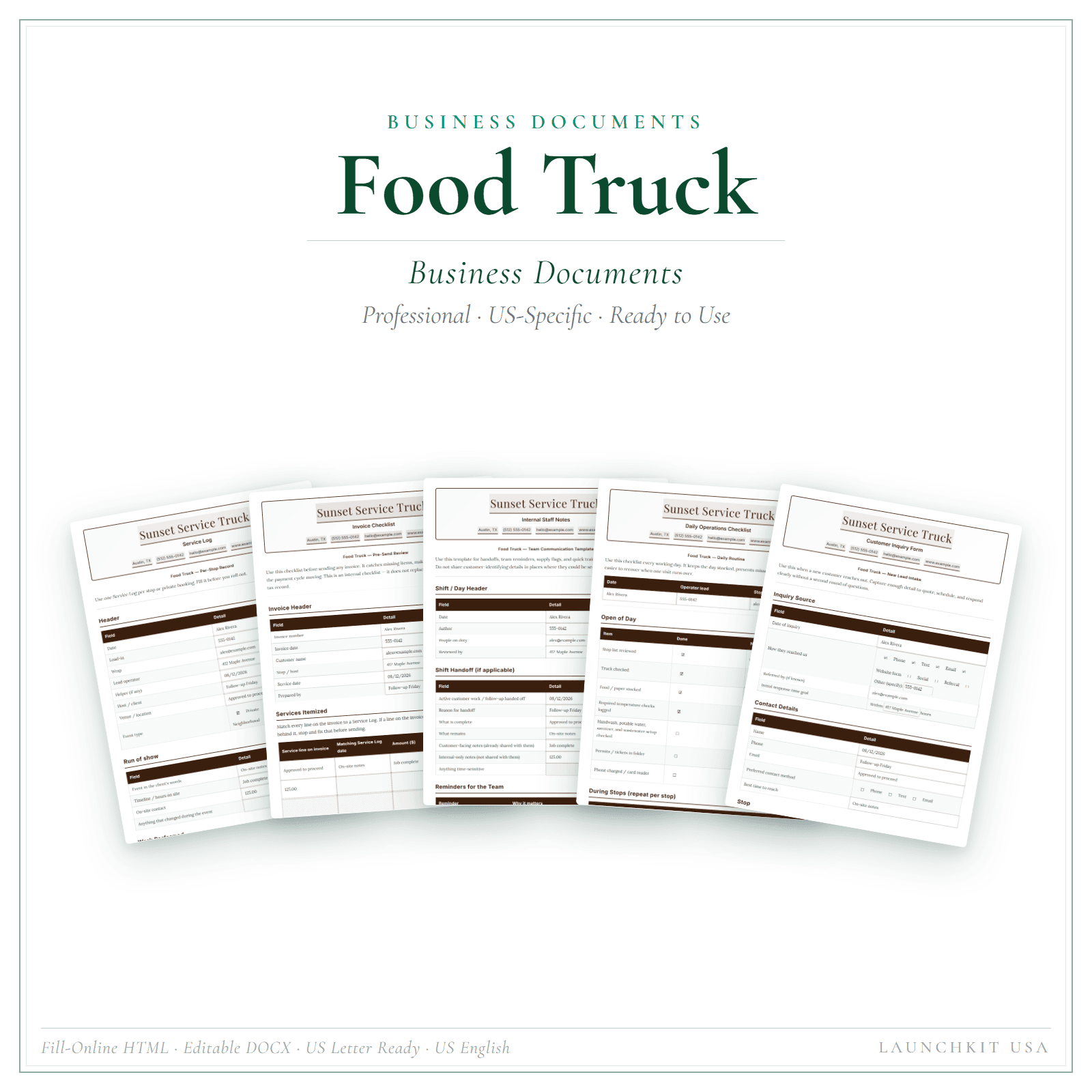Business Documents for Food Truck