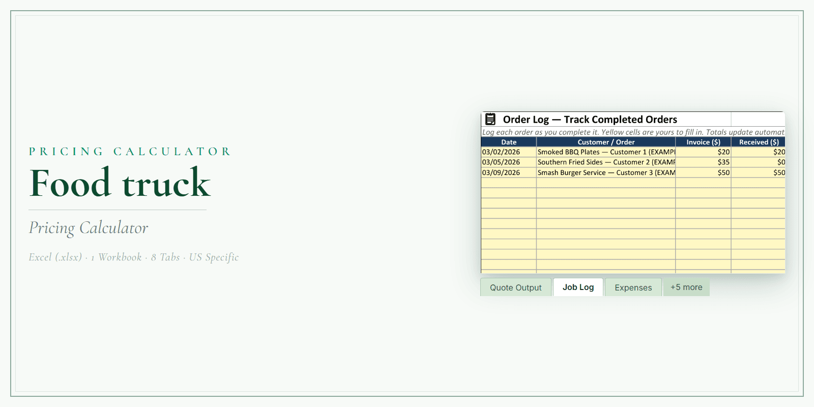 Food Truck Pricing Calculator product preview