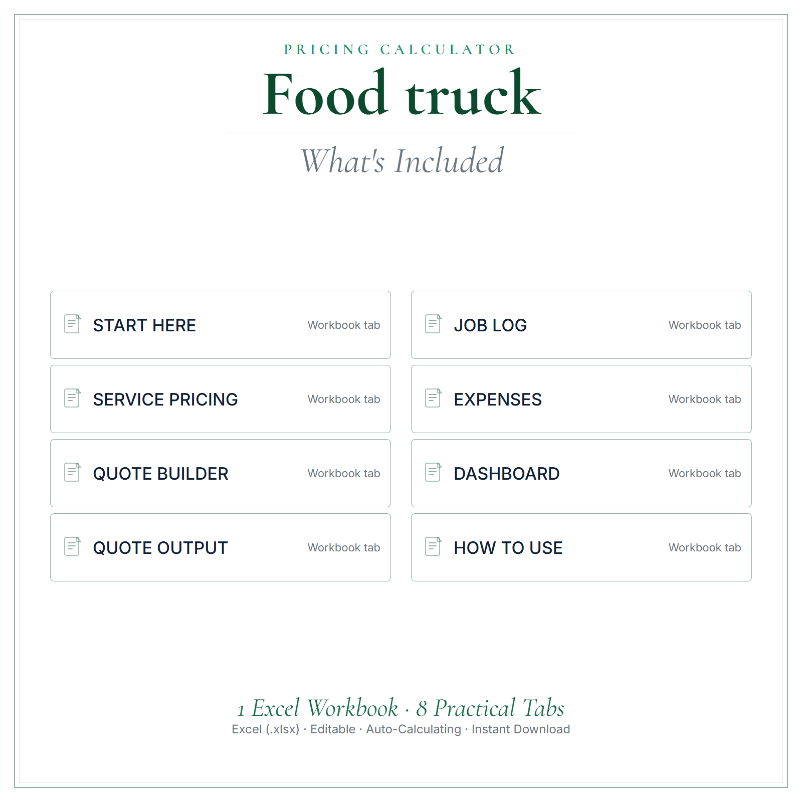 What's included in Food Truck Pricing Calculator
