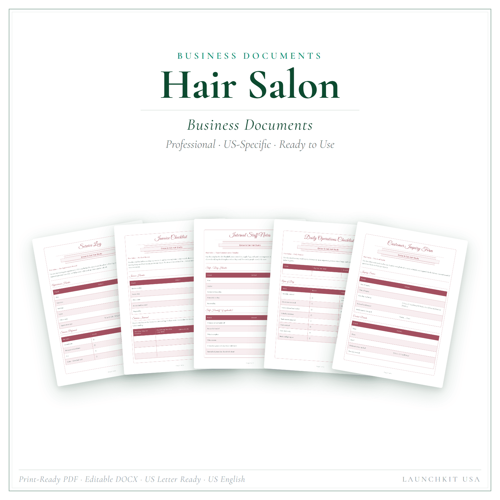 Hair Salon Business Documents Premium